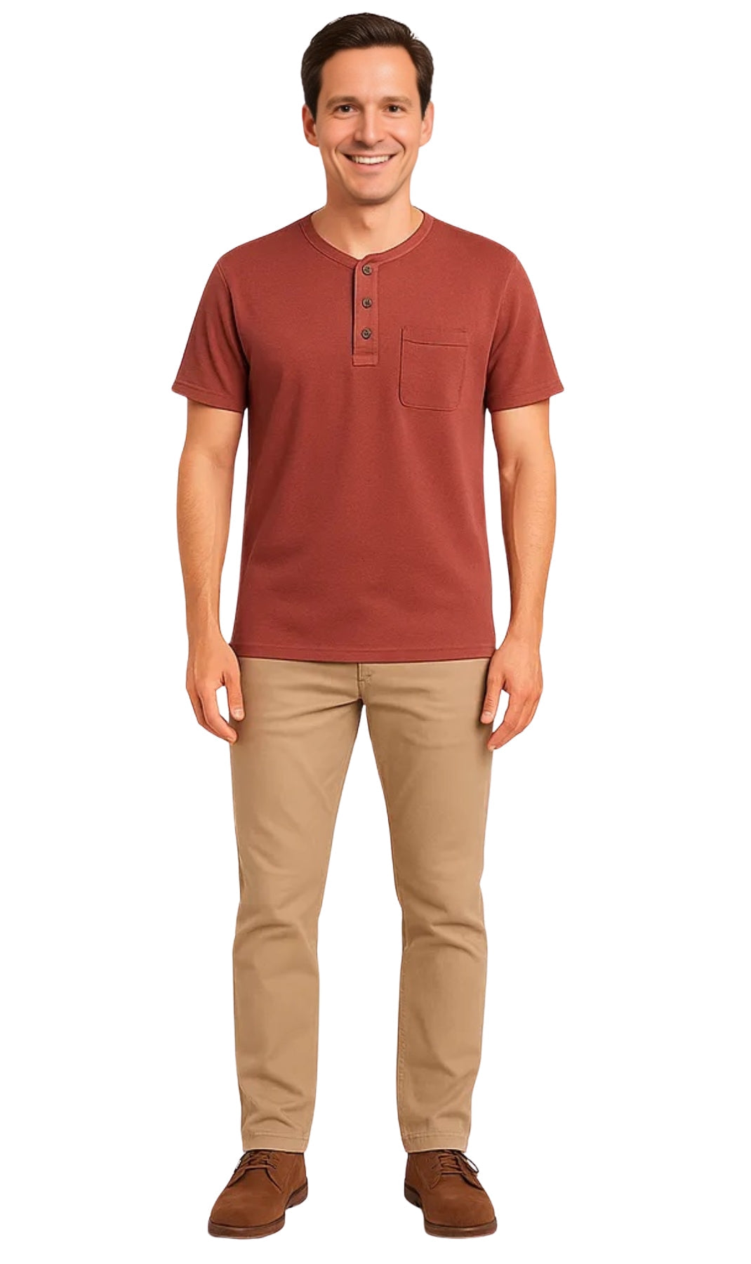 Men's Short Sleeve Henley Relaxed Fit Shirt with Pocket