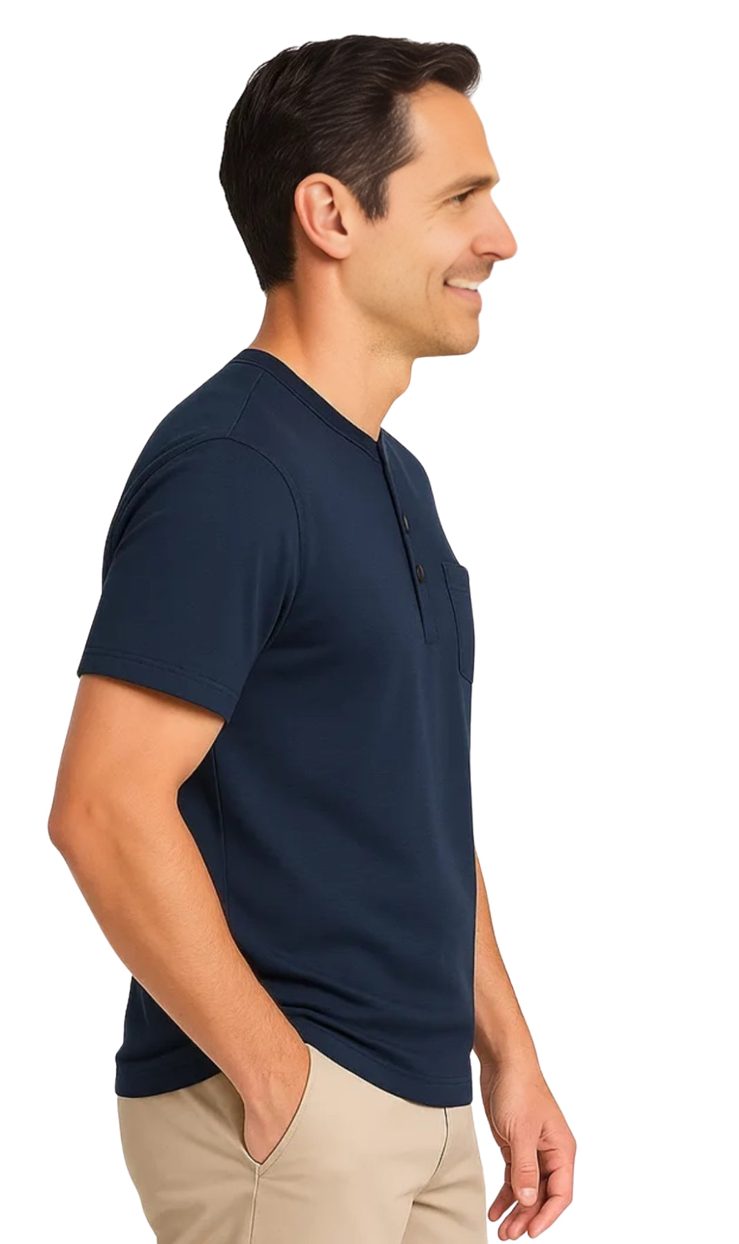 Men's Short Sleeve Henley Relaxed Fit Shirt with Pocket