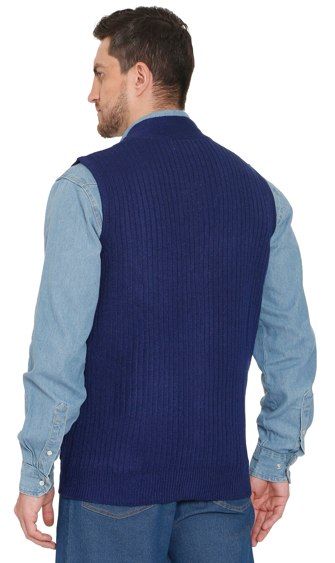 Men's Relaxed Fit Rib Knit Sweater Vest - Button Front with Pockets