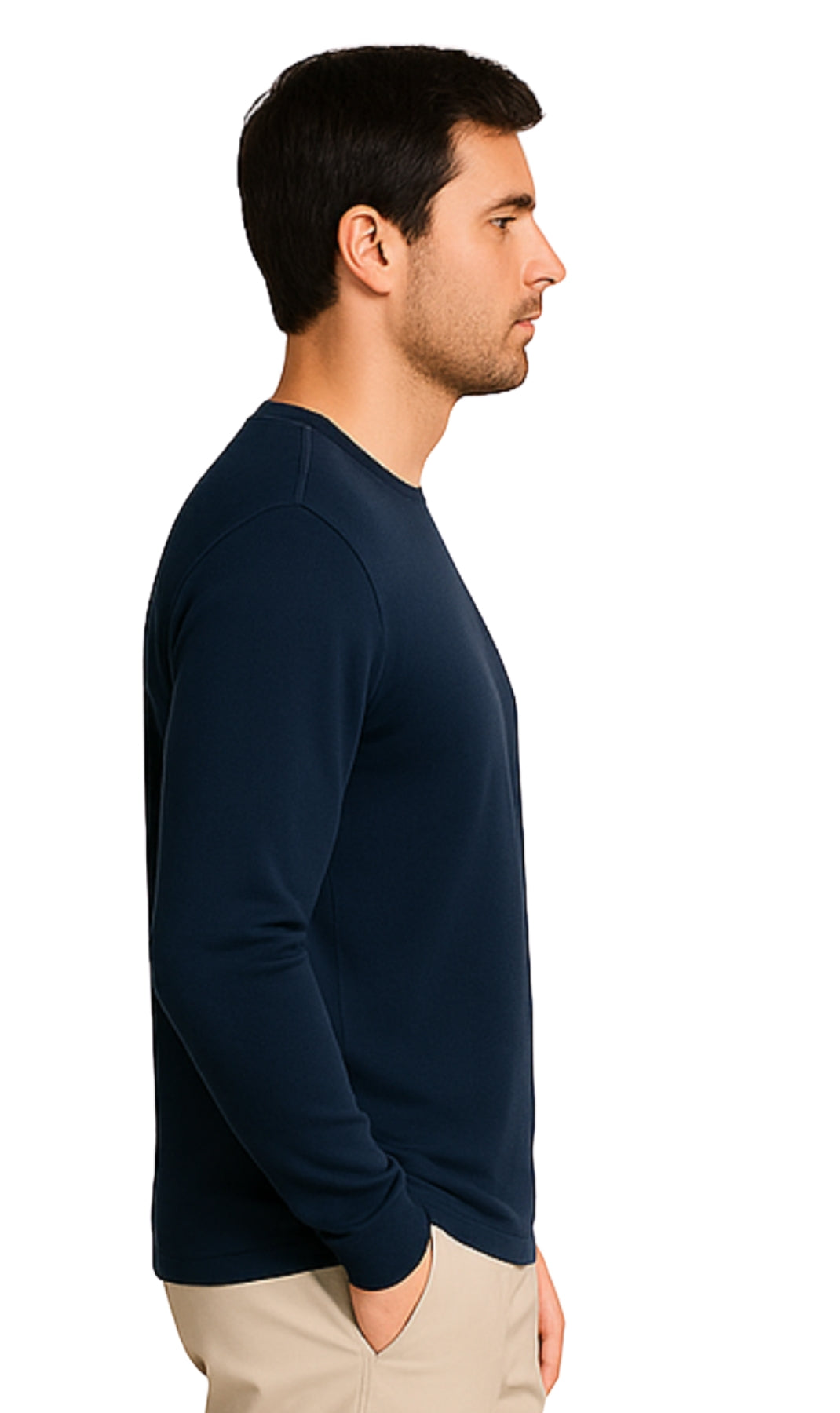 Men's Long Sleeve Henley shirt in cotton blend with 3 Button Placket & Chest Pocket