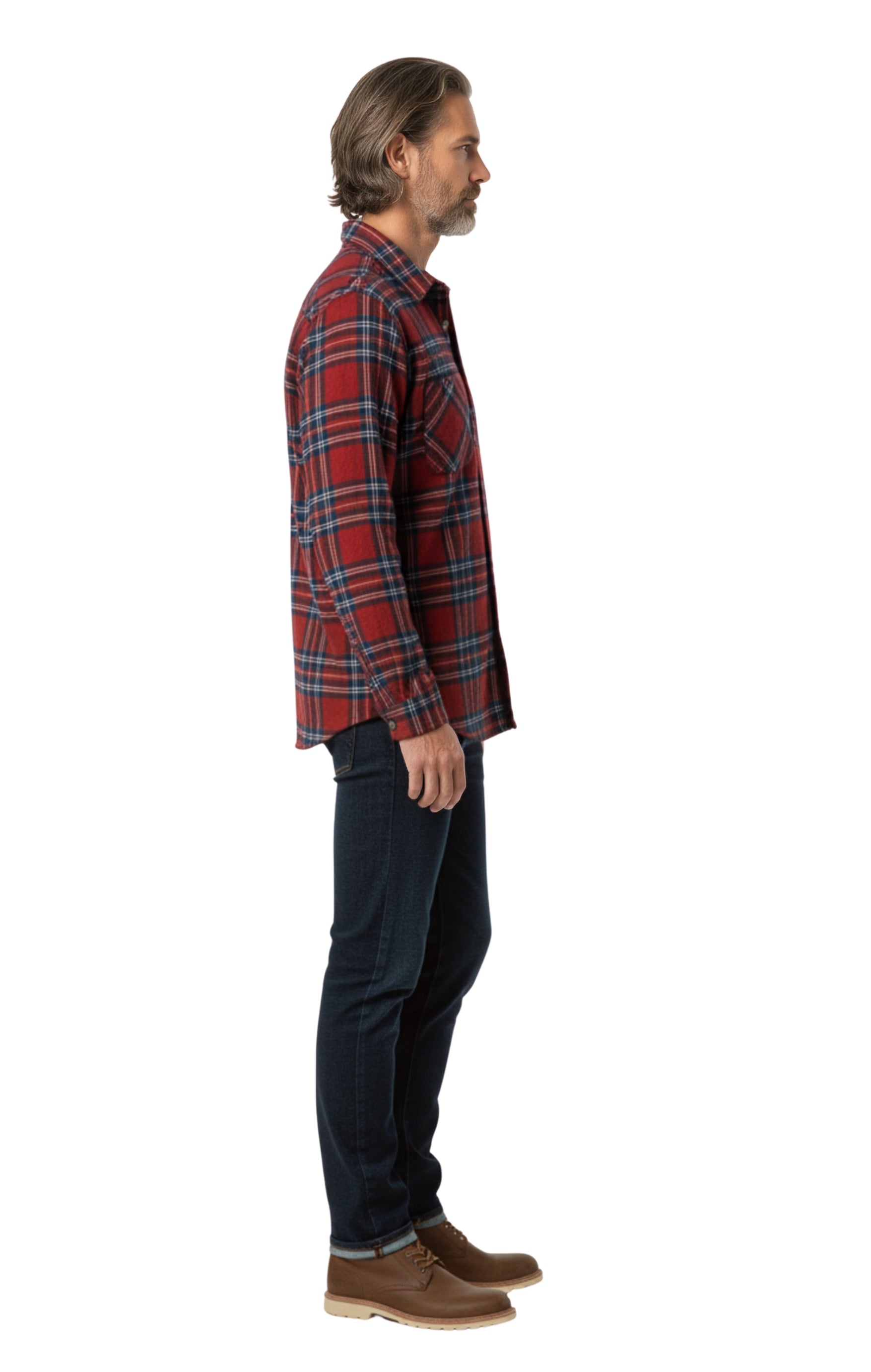 Men's Heathered Fleece Overshirt with Chest Pockets and Tortoise-shell patterned Buttons