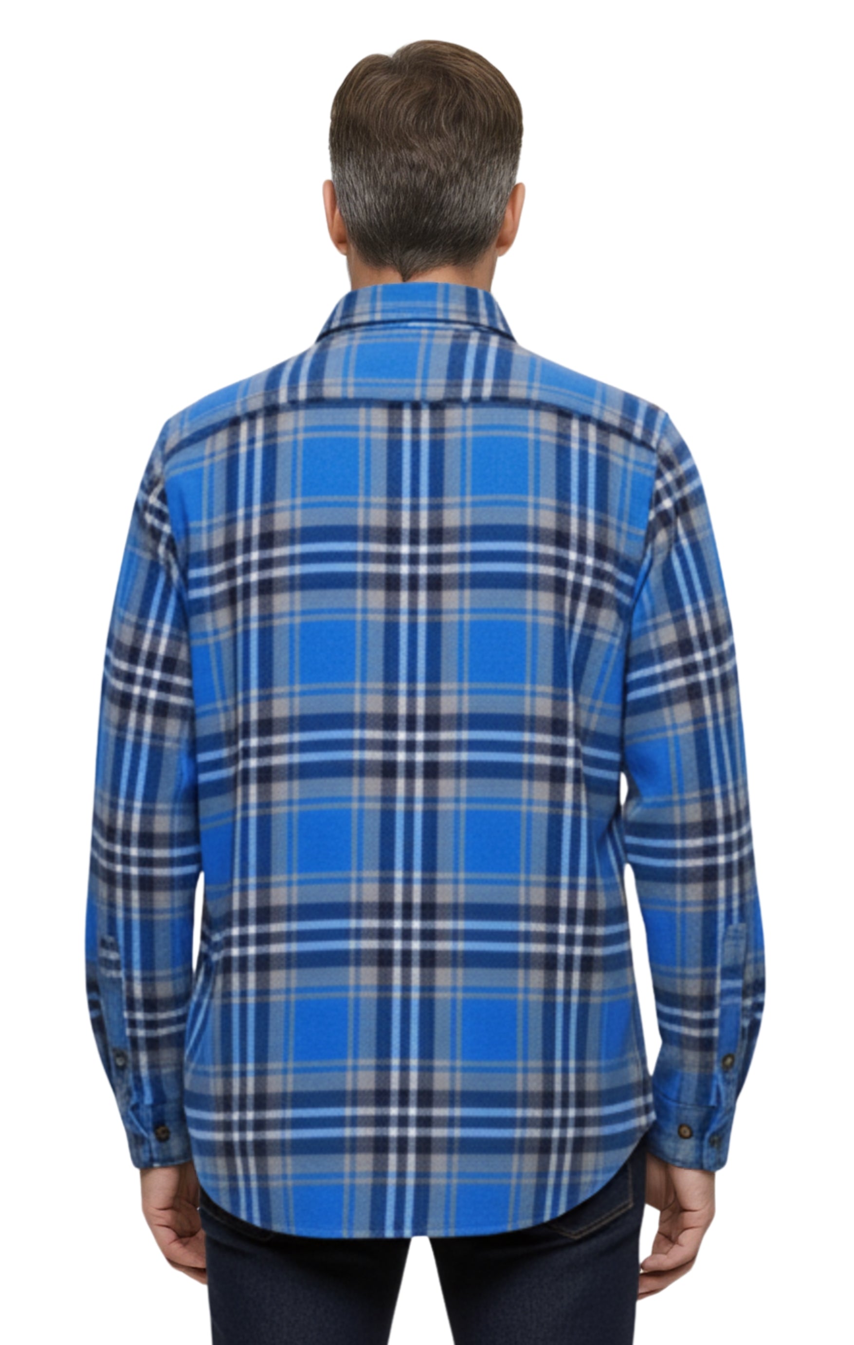 Men's Heathered Fleece Overshirt with Chest Pockets and Tortoise-shell patterned Buttons