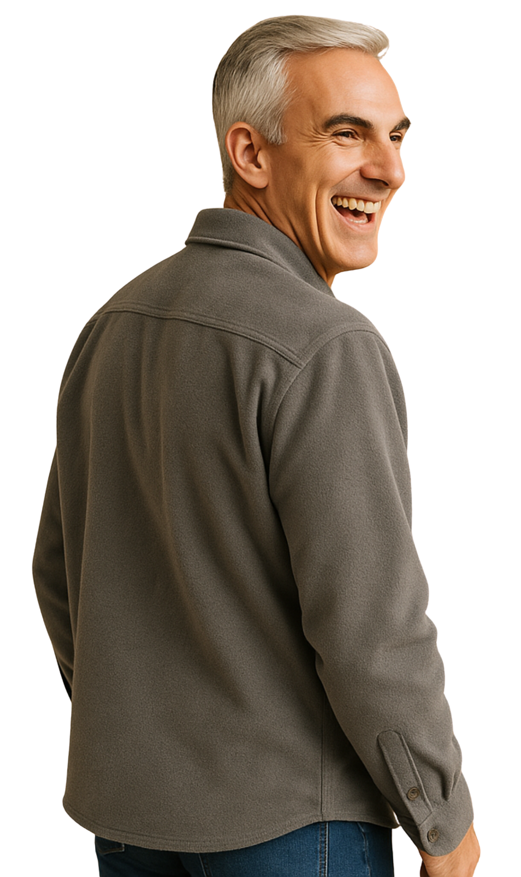 Men's Heathered Fleece Overshirt with Chest Pockets and Tortoise-shell patterned Buttons