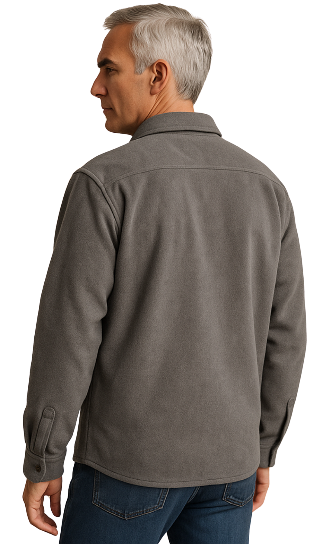 Men's Heathered Fleece Overshirt with Chest Pockets and Tortoise-shell patterned Buttons