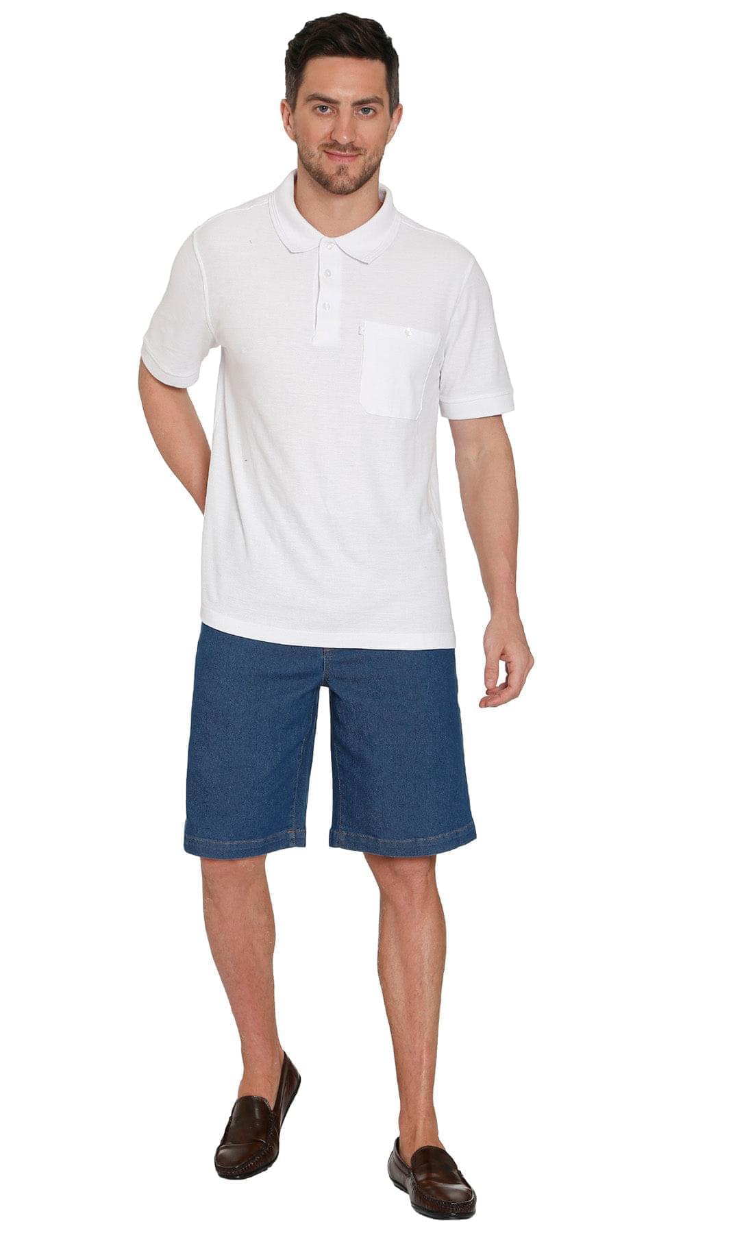 Men's Stretch Waist Pull On Shorts  in Denim and Twill - Free of Buttons & Snaps