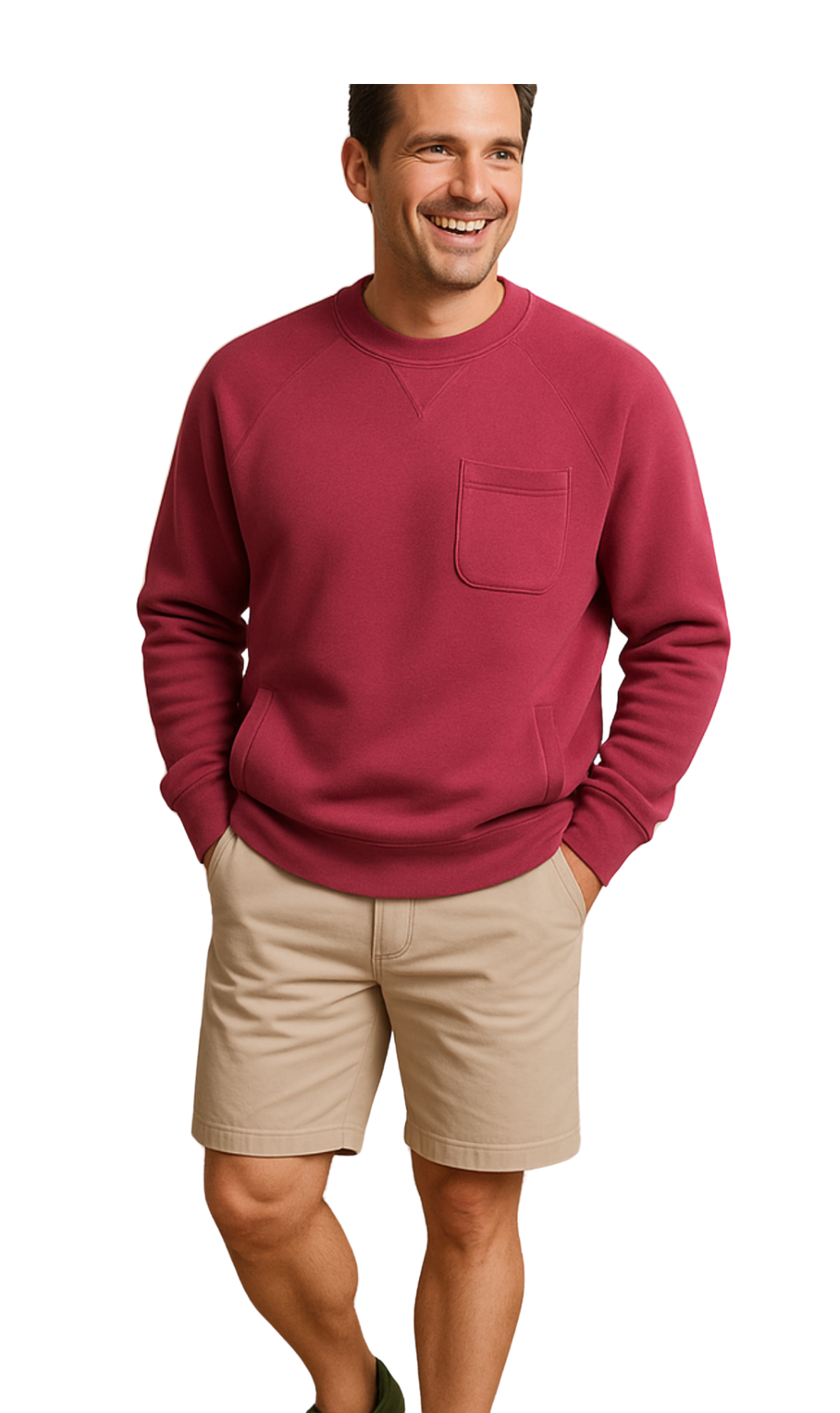 Mens 3-Pocket Fleece Sweatshirt with Raglan Seams, Chest Pocket and Tagless Neck