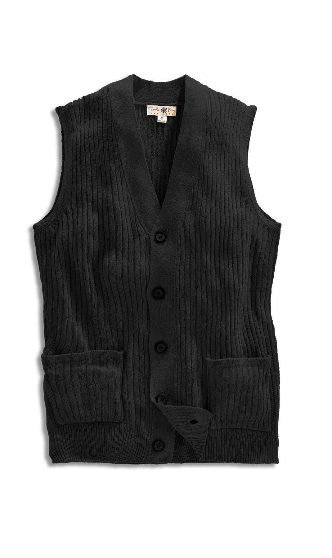 Men's Relaxed Fit Rib Knit Sweater Vest - Button Front with Pockets