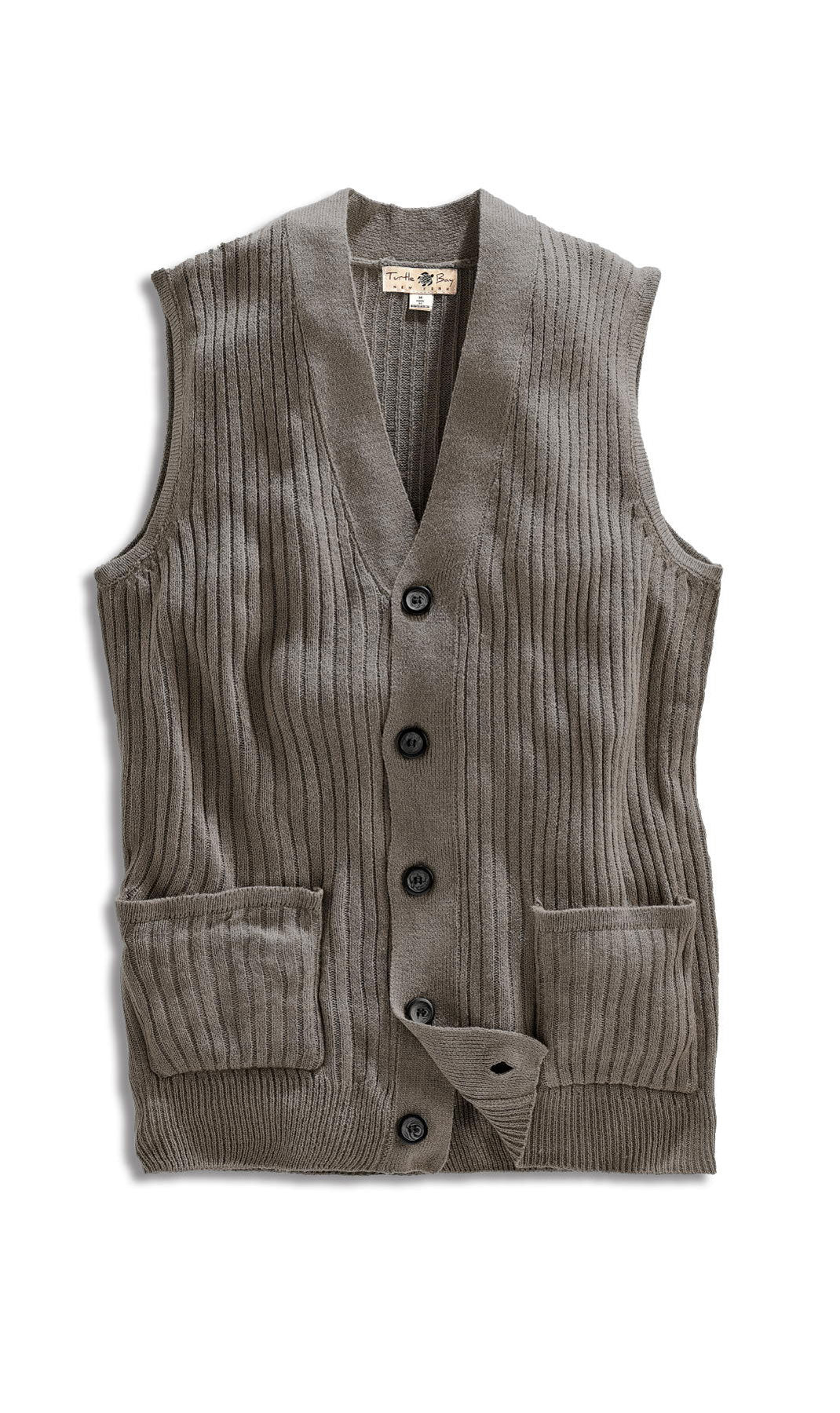 Men's Relaxed Fit Rib Knit Sweater Vest - Button Front with Pockets