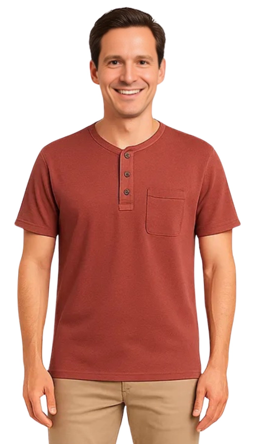Men's Short Sleeve Henley Relaxed Fit Shirt with Pocket