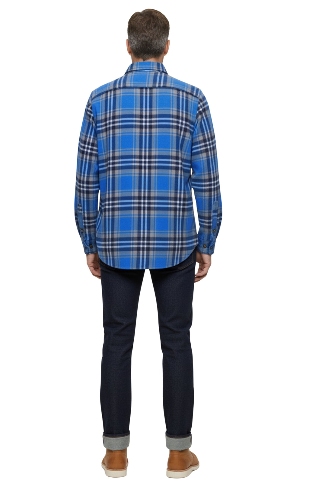 Men's Heathered Fleece Overshirt with Chest Pockets and Tortoise-shell patterned Buttons