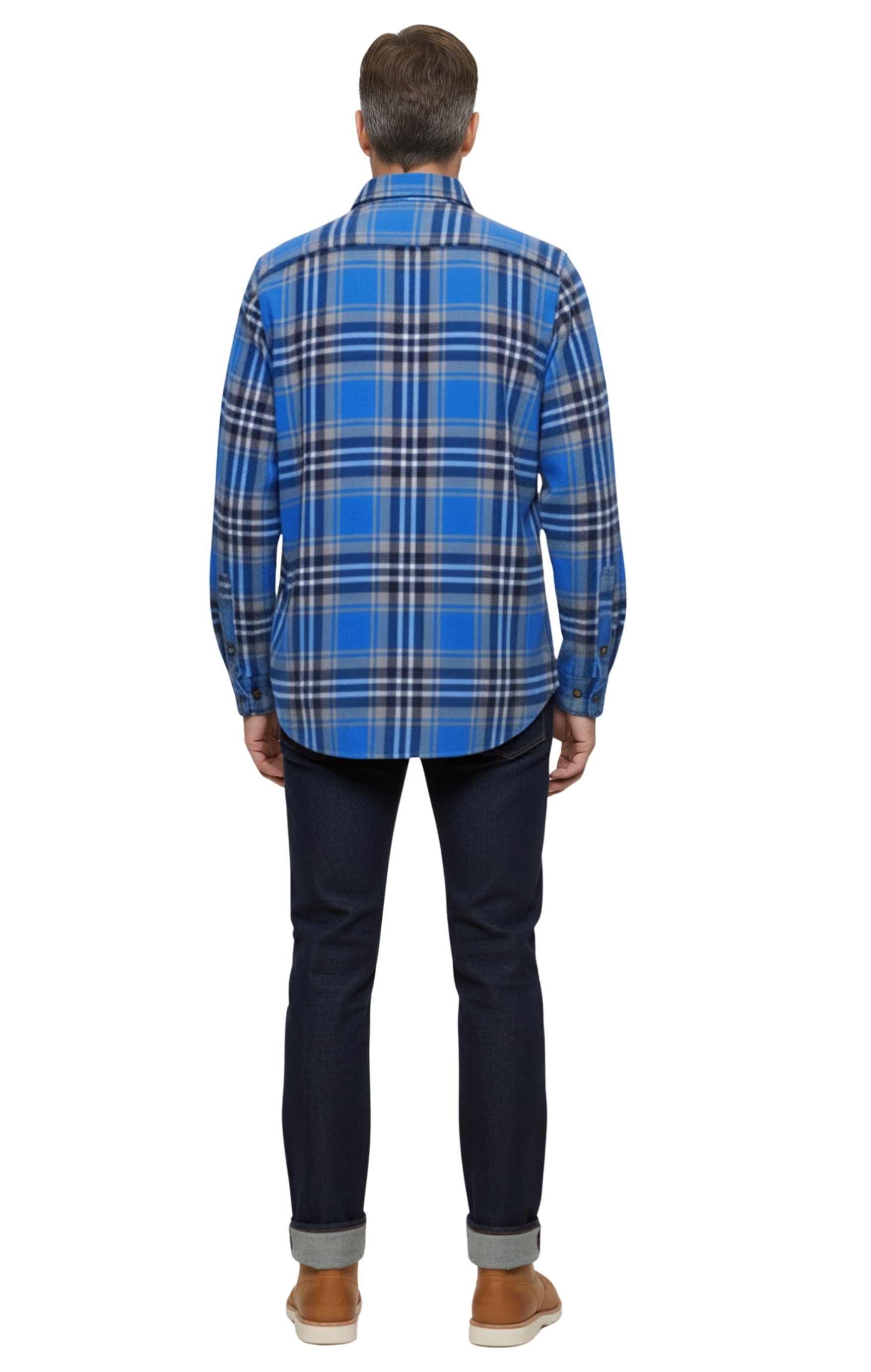 Men's Heathered Fleece Overshirt with Chest Pockets and Tortoise-shell patterned Buttons