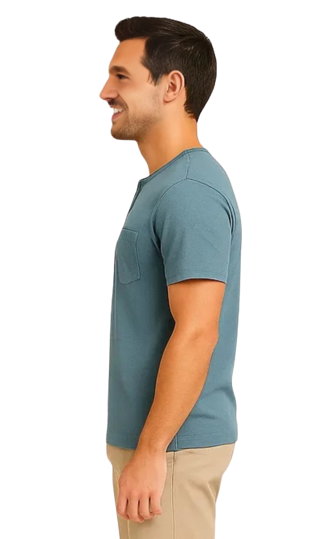 Men's Short Sleeve Henley Relaxed Fit Shirt with Pocket