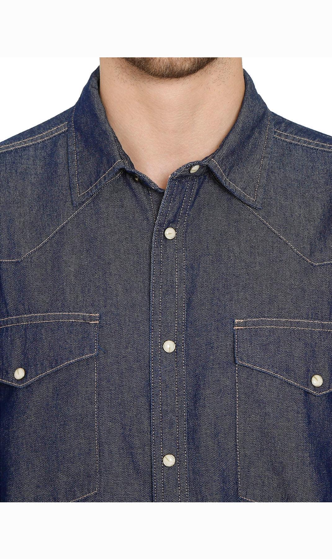 Mens Western Snap Front Button Shirt in Denim and Twill with a Stitched Yoke and Chest Pockets
