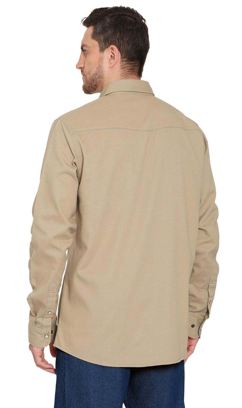 Mens Western Snap Front Button Shirt in Denim and Twill with a Stitched Yoke and Chest Pockets