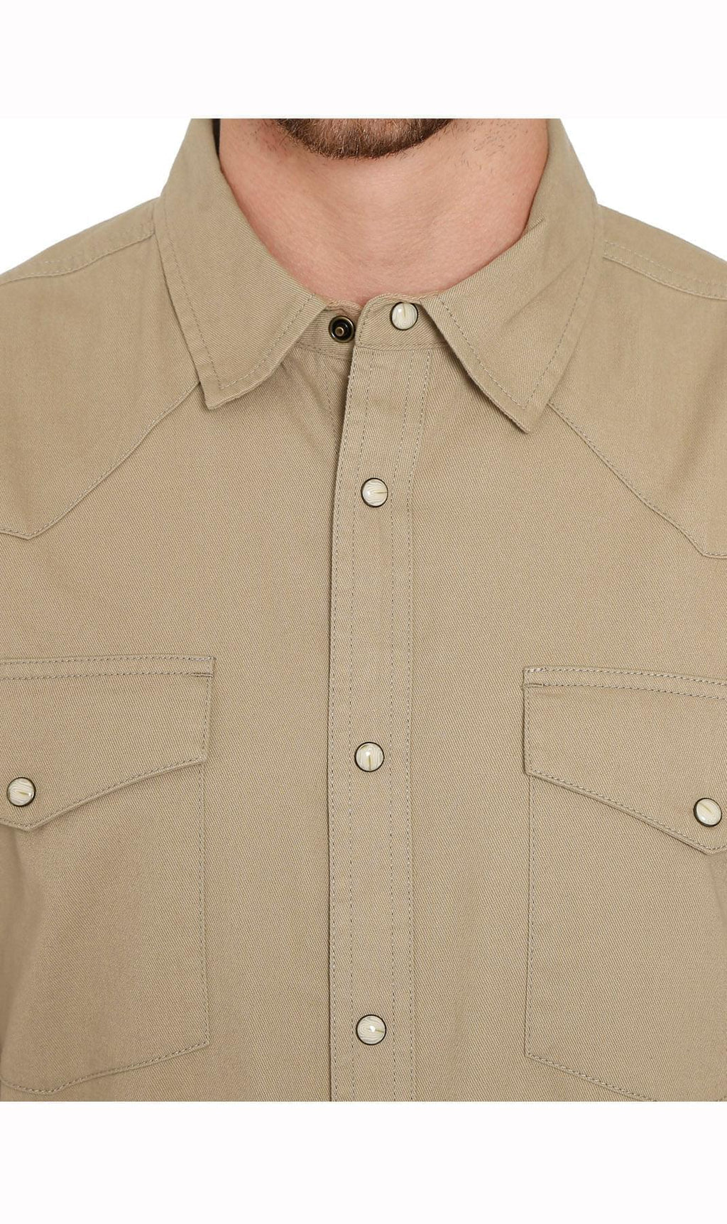 Mens Western Snap Front Button Shirt in Denim and Twill with a Stitched Yoke and Chest Pockets