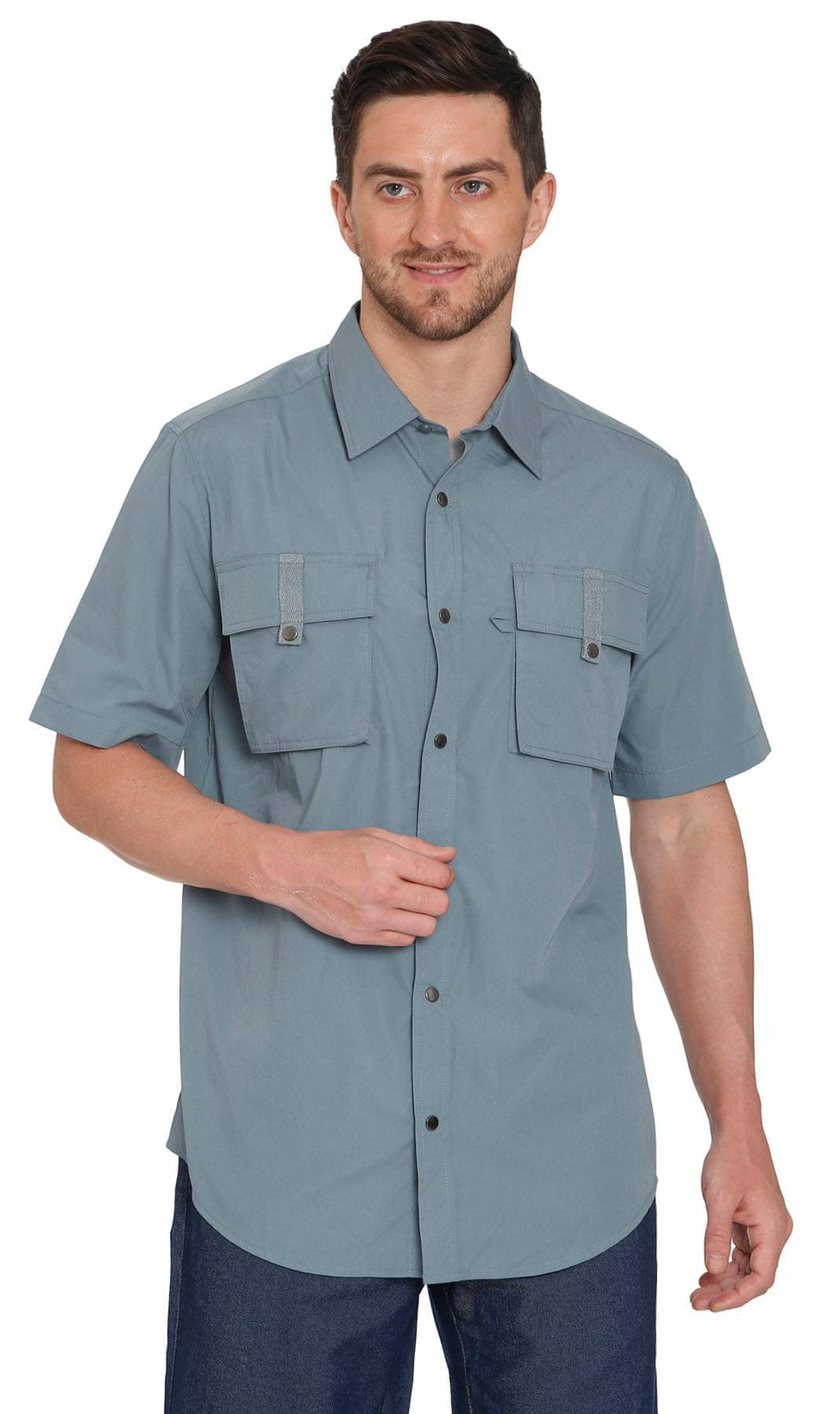 Men's Short Sleeve Easy Snap Explorer Shirt With Multi-Pockets and cool back mesh