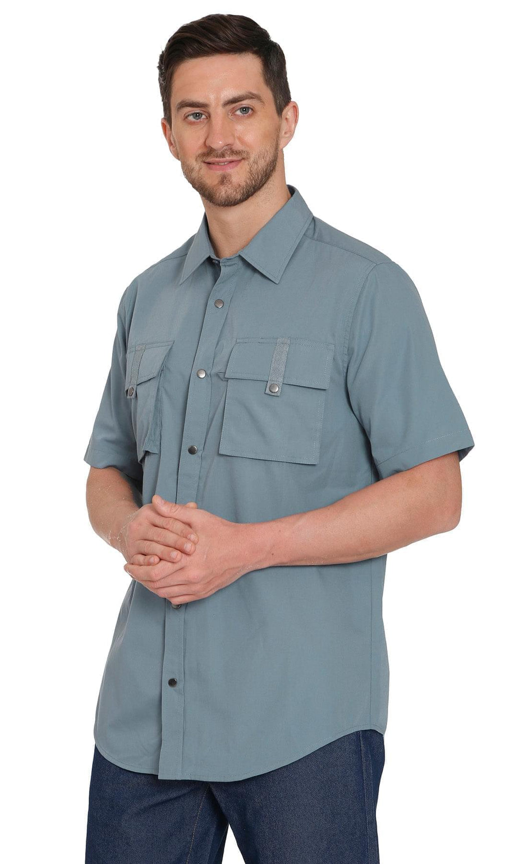 Men's Short Sleeve Easy Snap Explorer Shirt With Multi-Pockets and cool back mesh