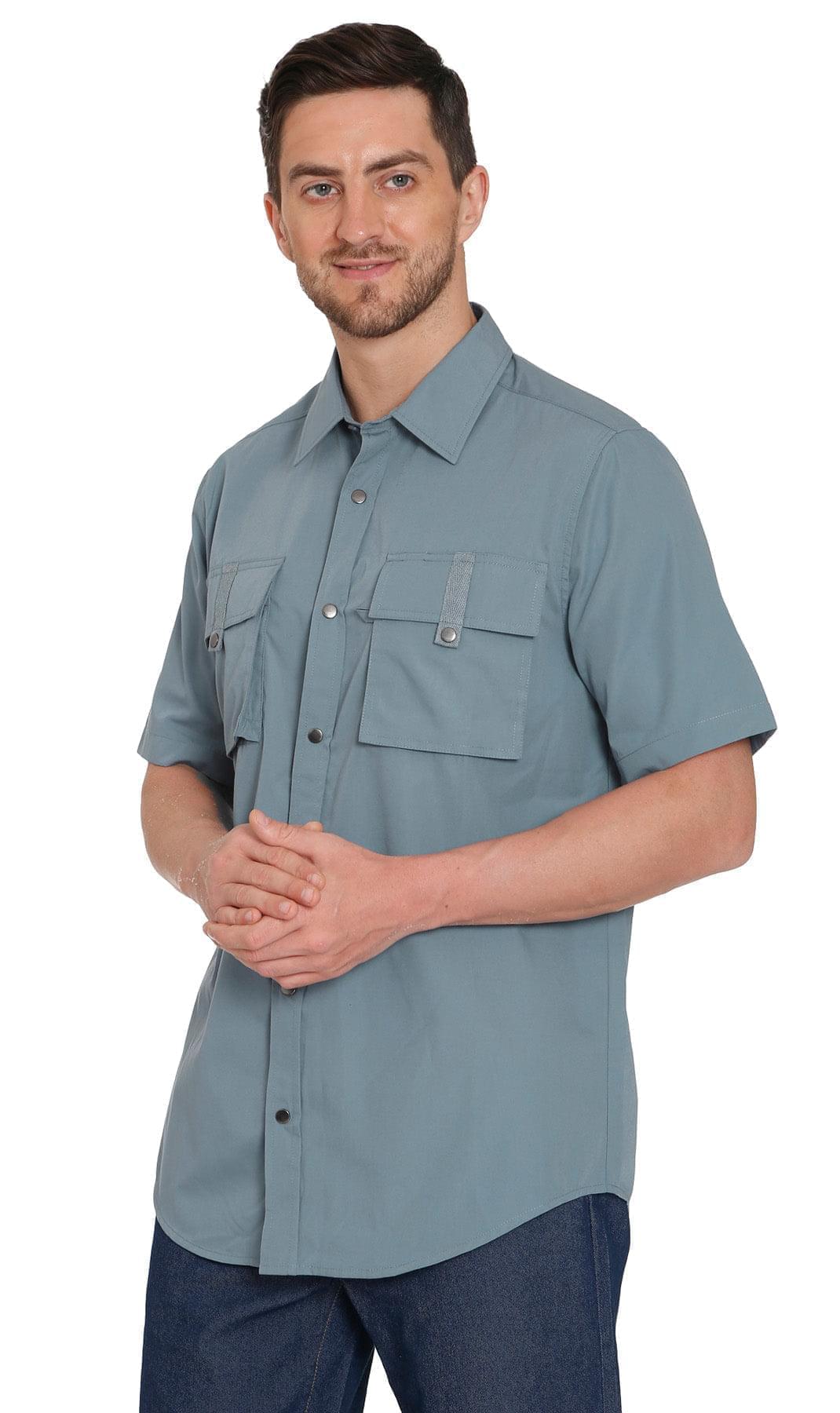 Men's Short Sleeve Easy Snap Explorer Shirt With Multi-Pockets and cool back mesh