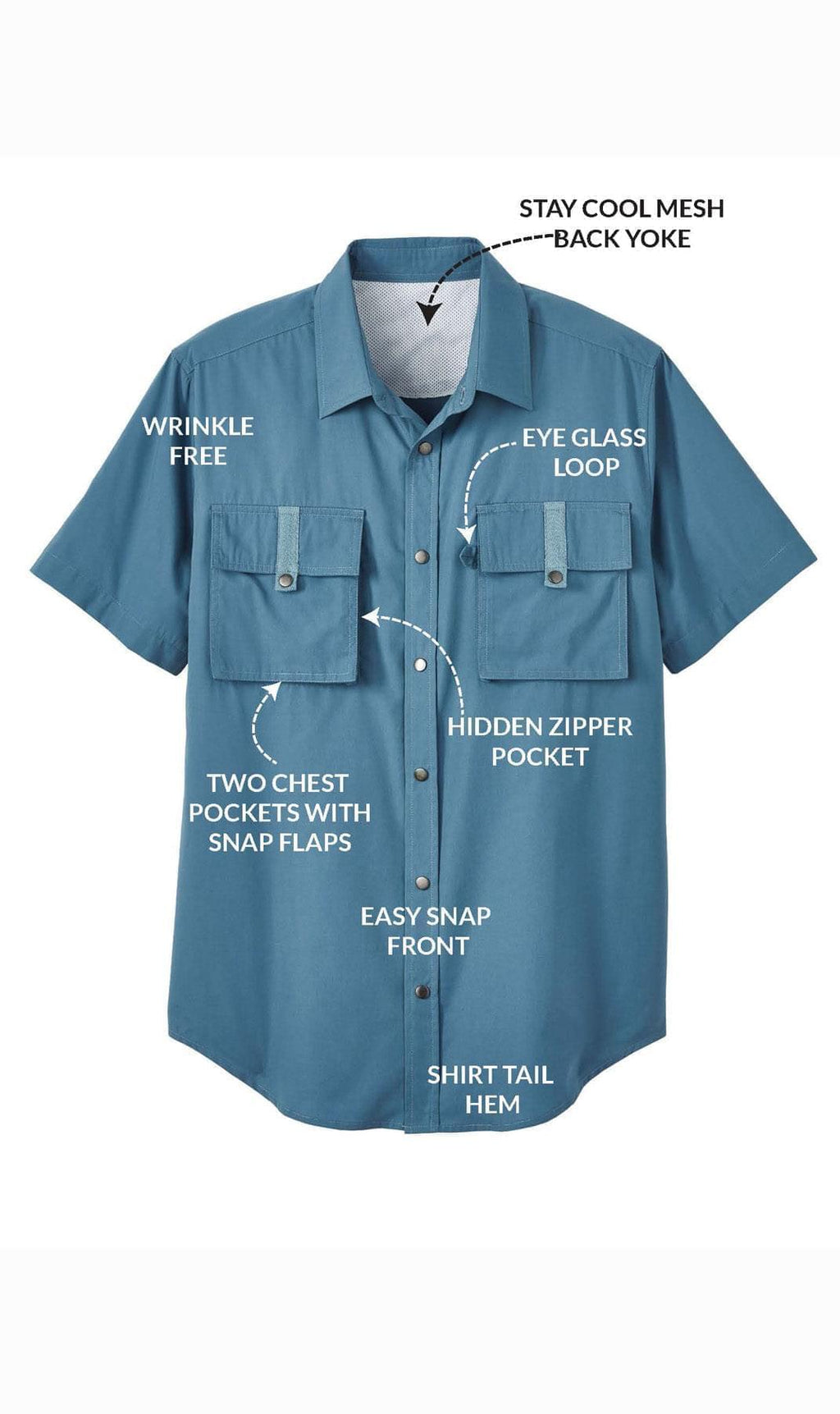 Men's Short Sleeve Easy Snap Explorer Shirt With Multi-Pockets and cool back mesh