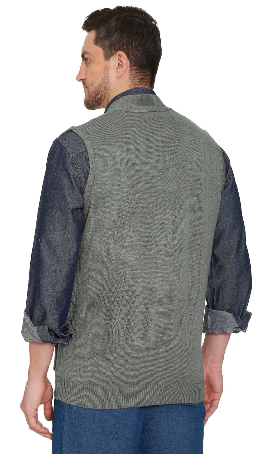 Men's Cashmere-Like Button Front Flat Knit Sweater Vest with front patch pockets