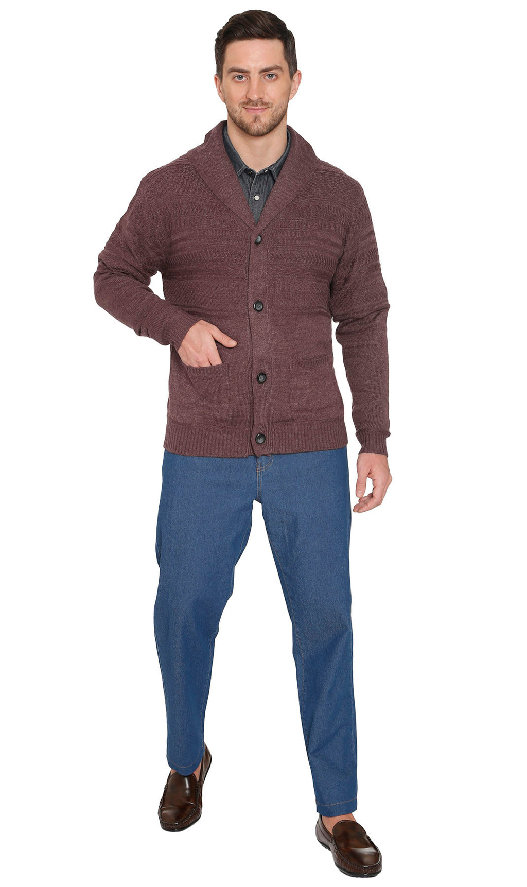 Men's Jacquard Knit Shawl Collar Cardigan Sweater