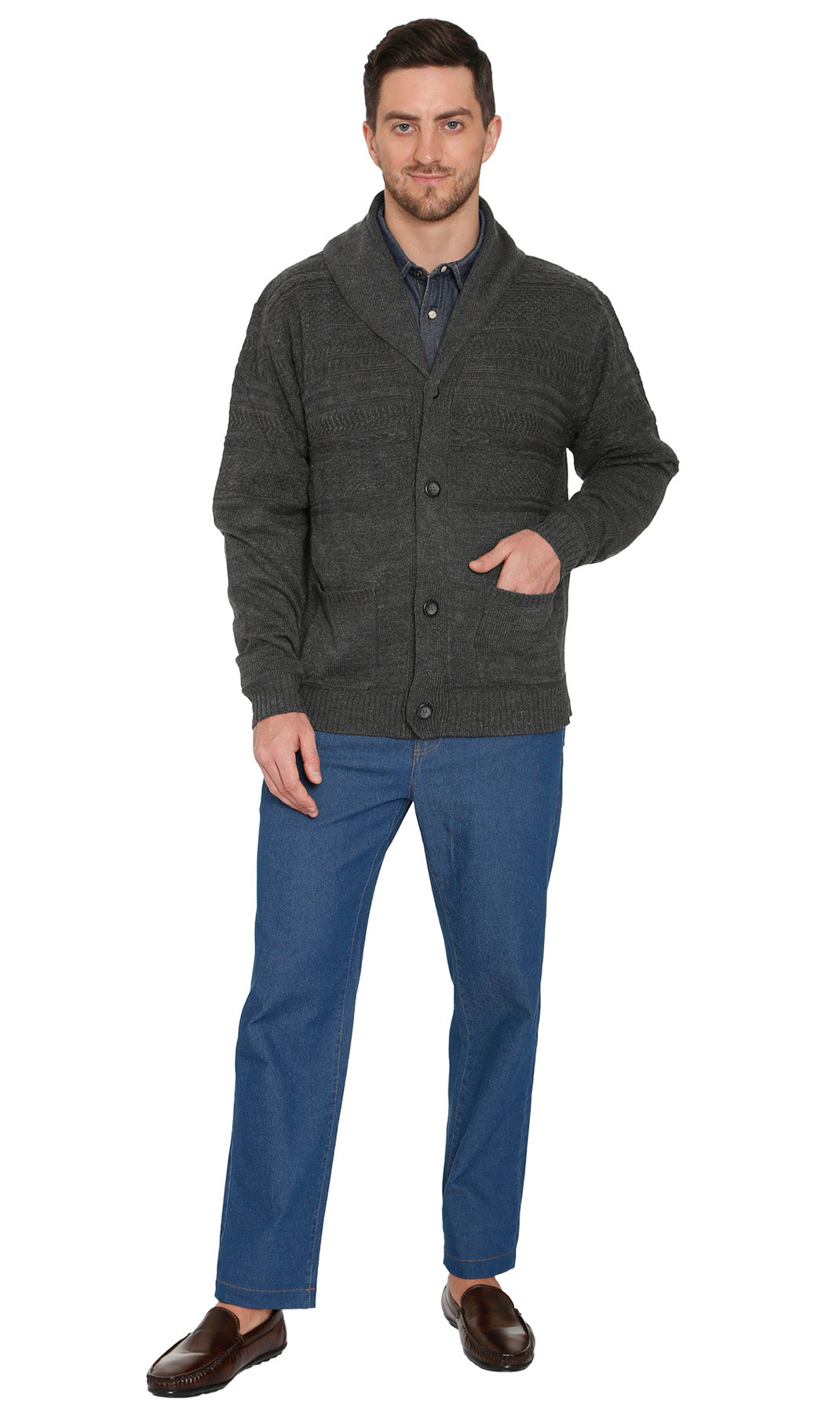 Men's Jacquard Knit Shawl Collar Cardigan Sweater