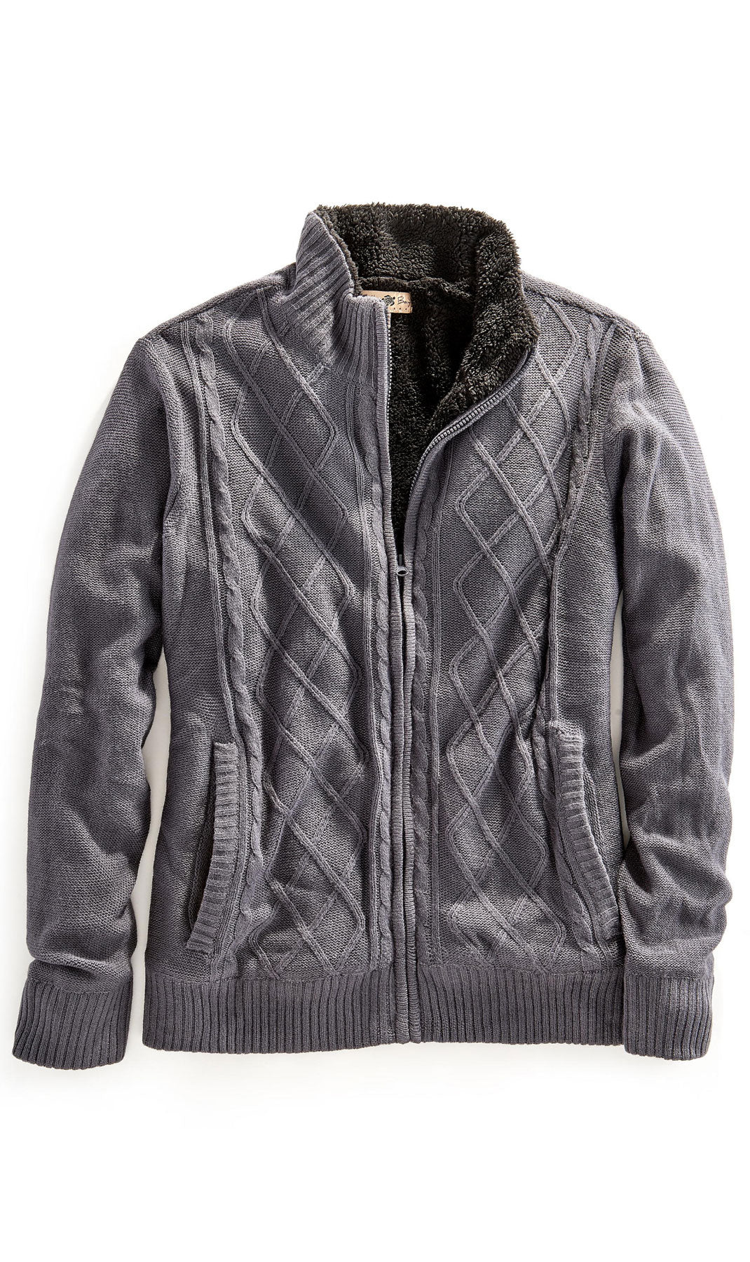 Mens Sherpa Fleece Lined Zip Front Sweater Jacket