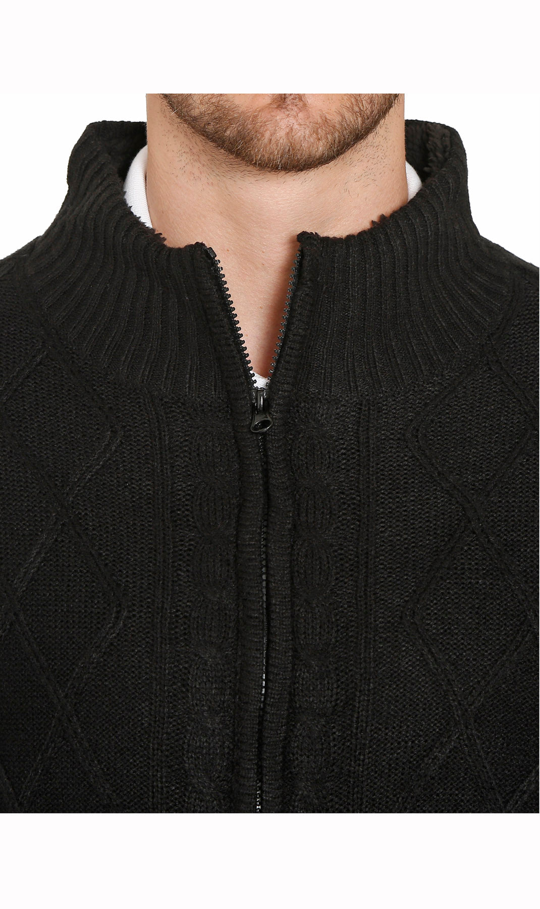 Mens Sherpa Fleece Lined Zip Front Sweater Jacket