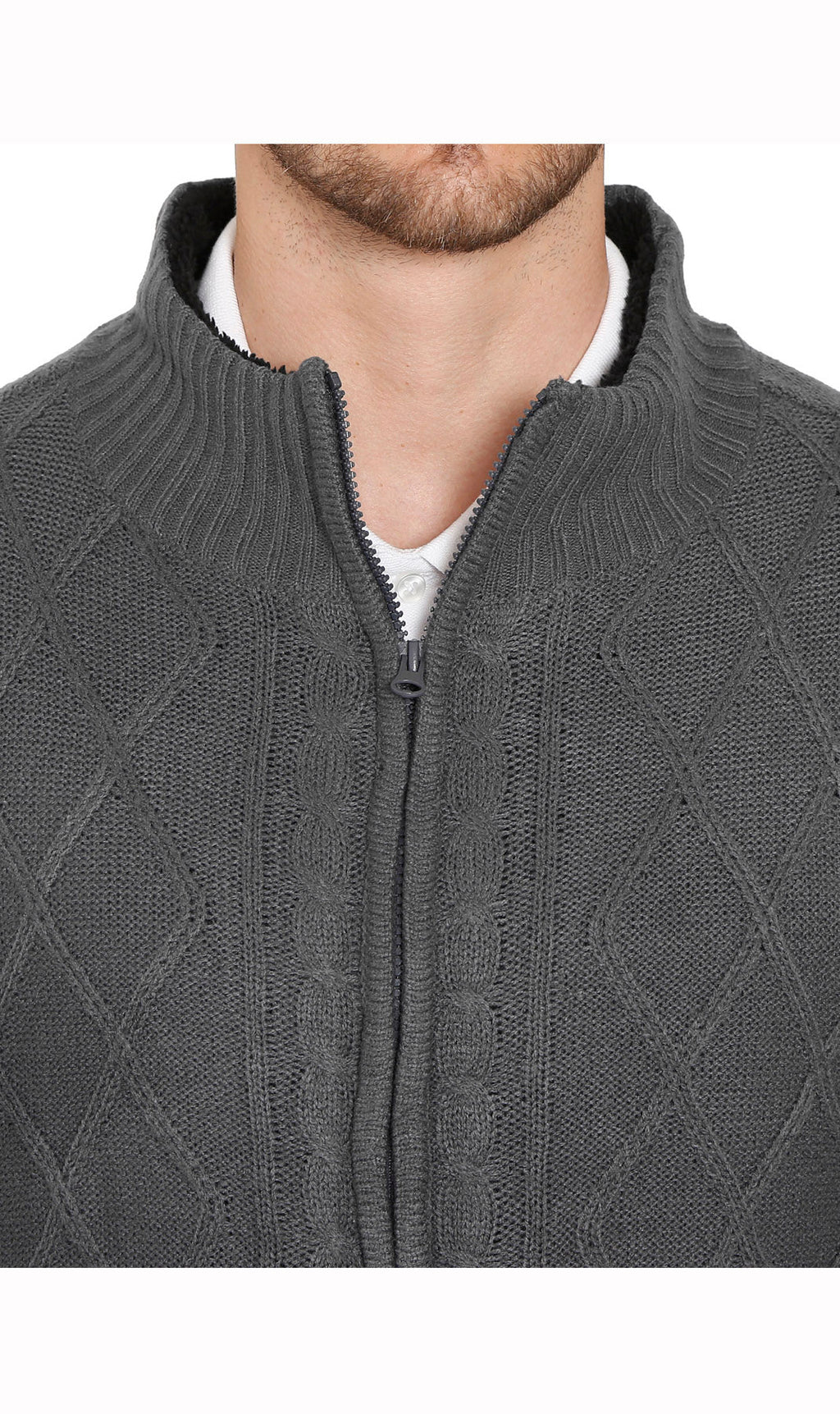 Mens Sherpa Fleece Lined Zip Front Sweater Jacket