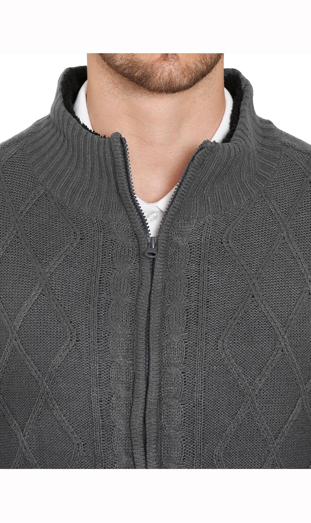 Mens Sherpa Fleece Lined Zip Front Sweater Jacket