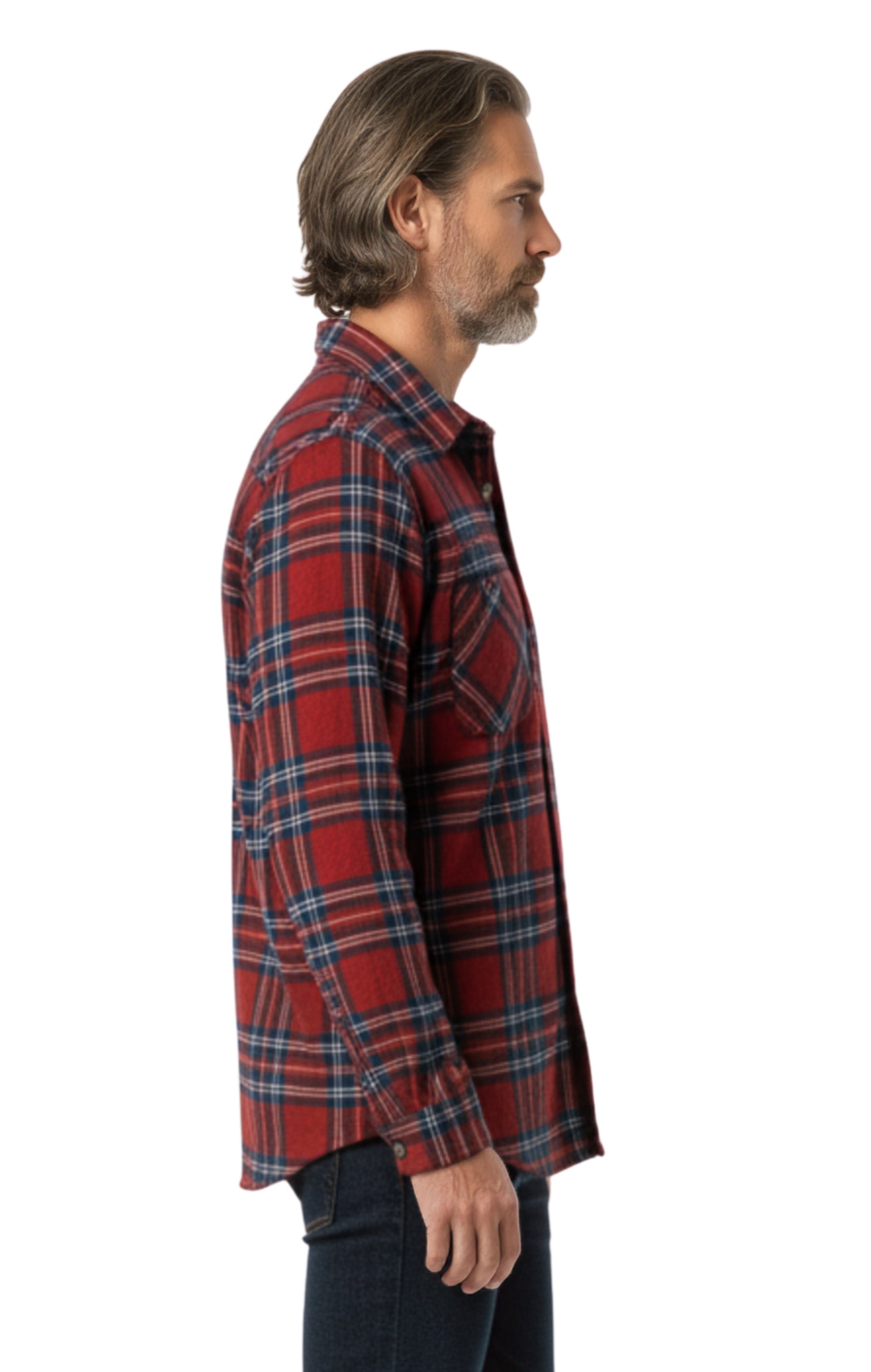 Men's Heathered Fleece Overshirt with Chest Pockets and Tortoise-shell patterned Buttons