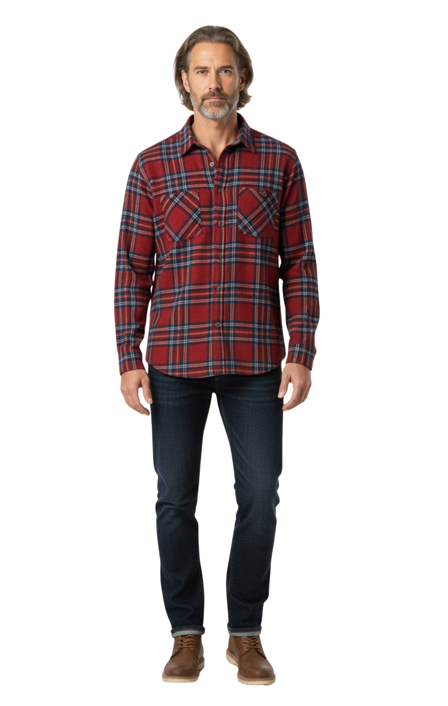 Men's Heathered Fleece Overshirt with Chest Pockets and Tortoise-shell patterned Buttons