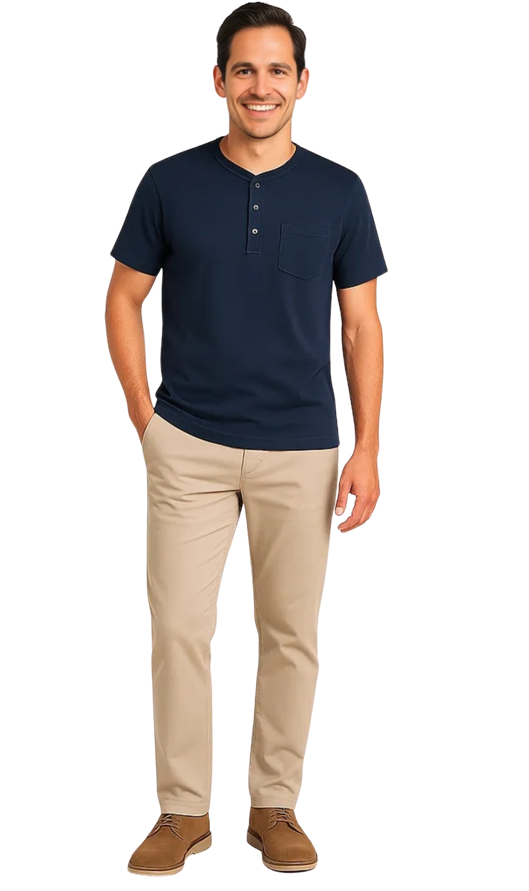 Men's Short Sleeve Henley Relaxed Fit Shirt with Pocket