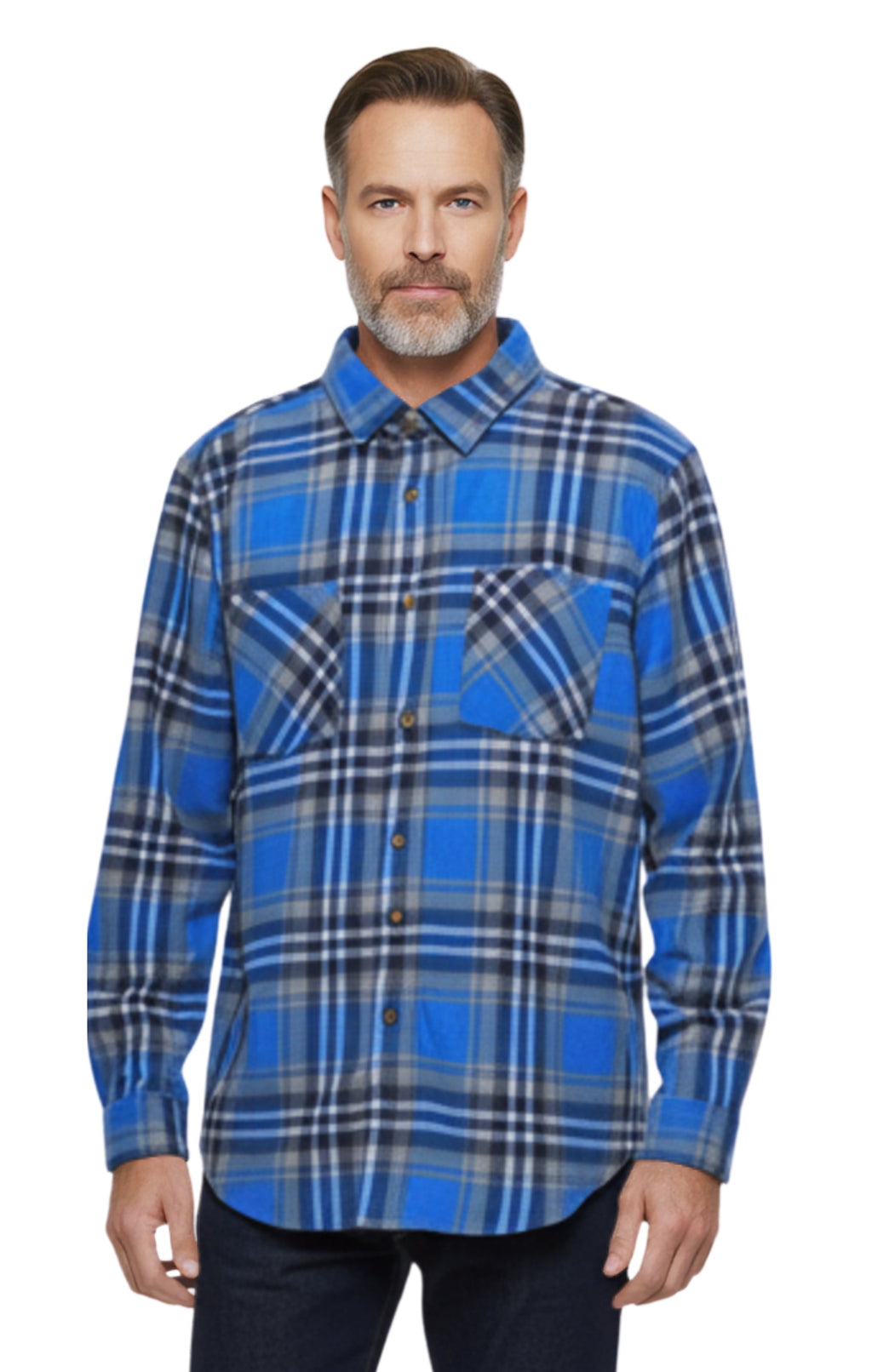 Men's Heathered Fleece Overshirt with Chest Pockets and Tortoise-shell patterned Buttons