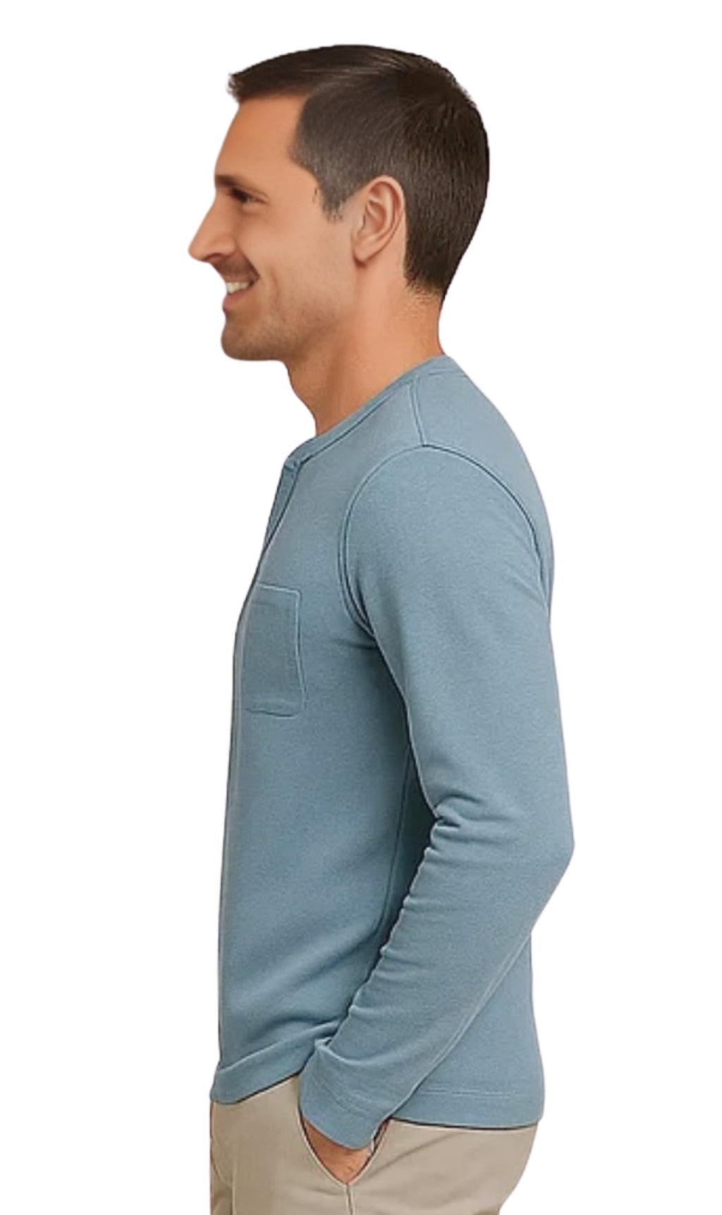 Men's Long Sleeve Henley shirt in cotton blend with 3 Button Placket & Chest Pocket