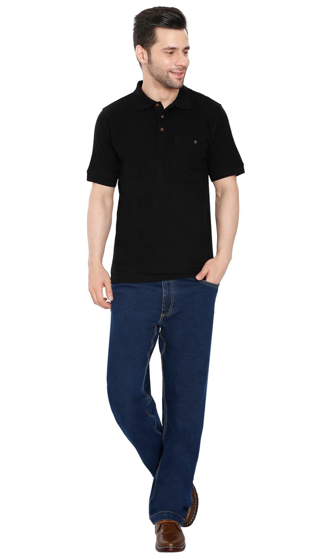 Men's Short Sleeve Pique Polo Shirt in Cotton Blend with Front Pocket