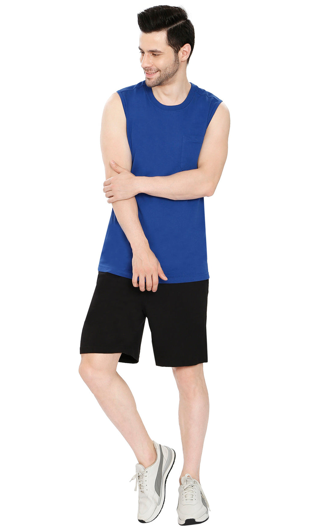 Mens Cotton Knit Shorts with Elastic Waistband and Inner Drawstrings
