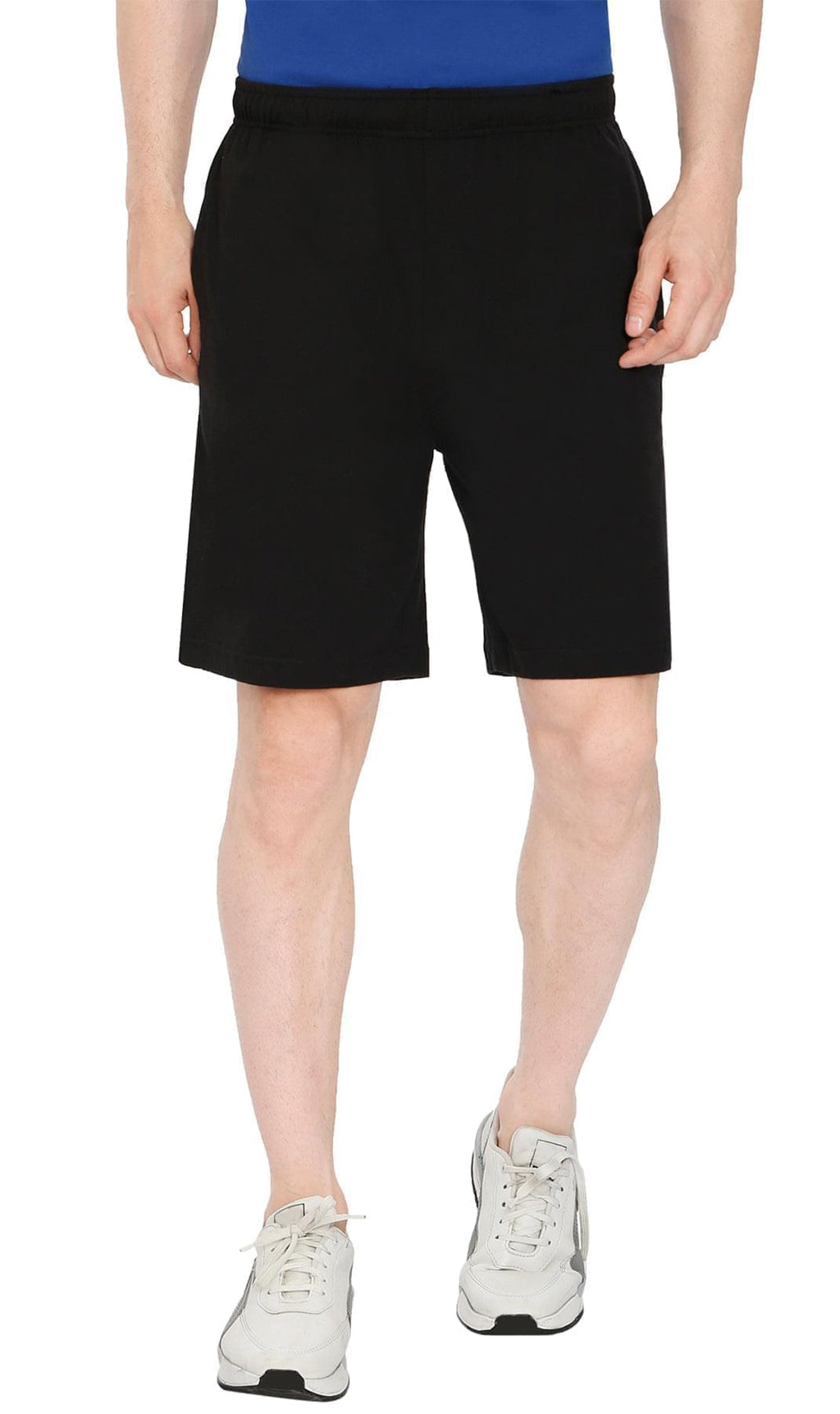 Mens Cotton Knit Shorts with Elastic Waistband and Inner Drawstrings