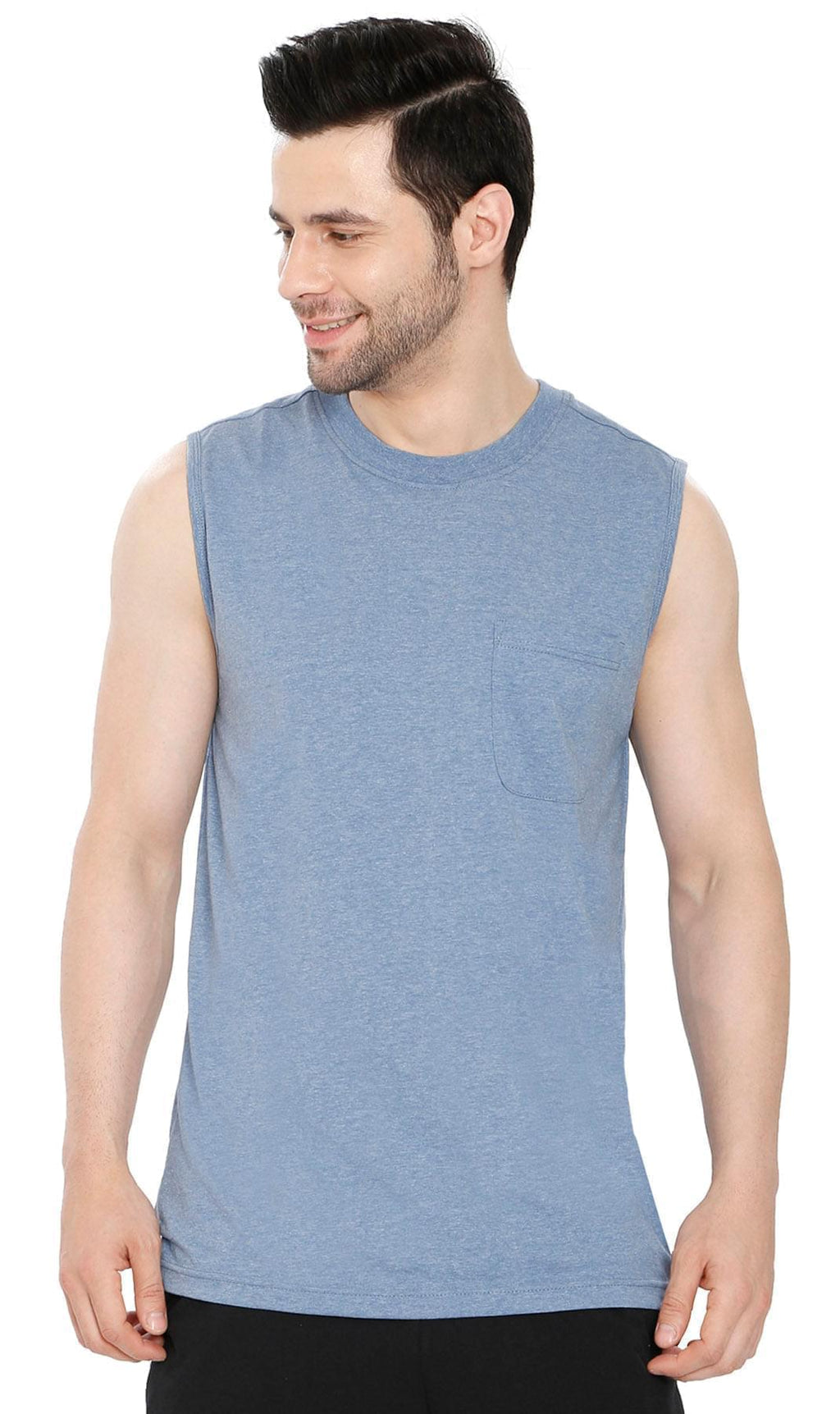 Mens Sleeveless T-Shirt with Pocket - A No Cling Comfort Fit Tank