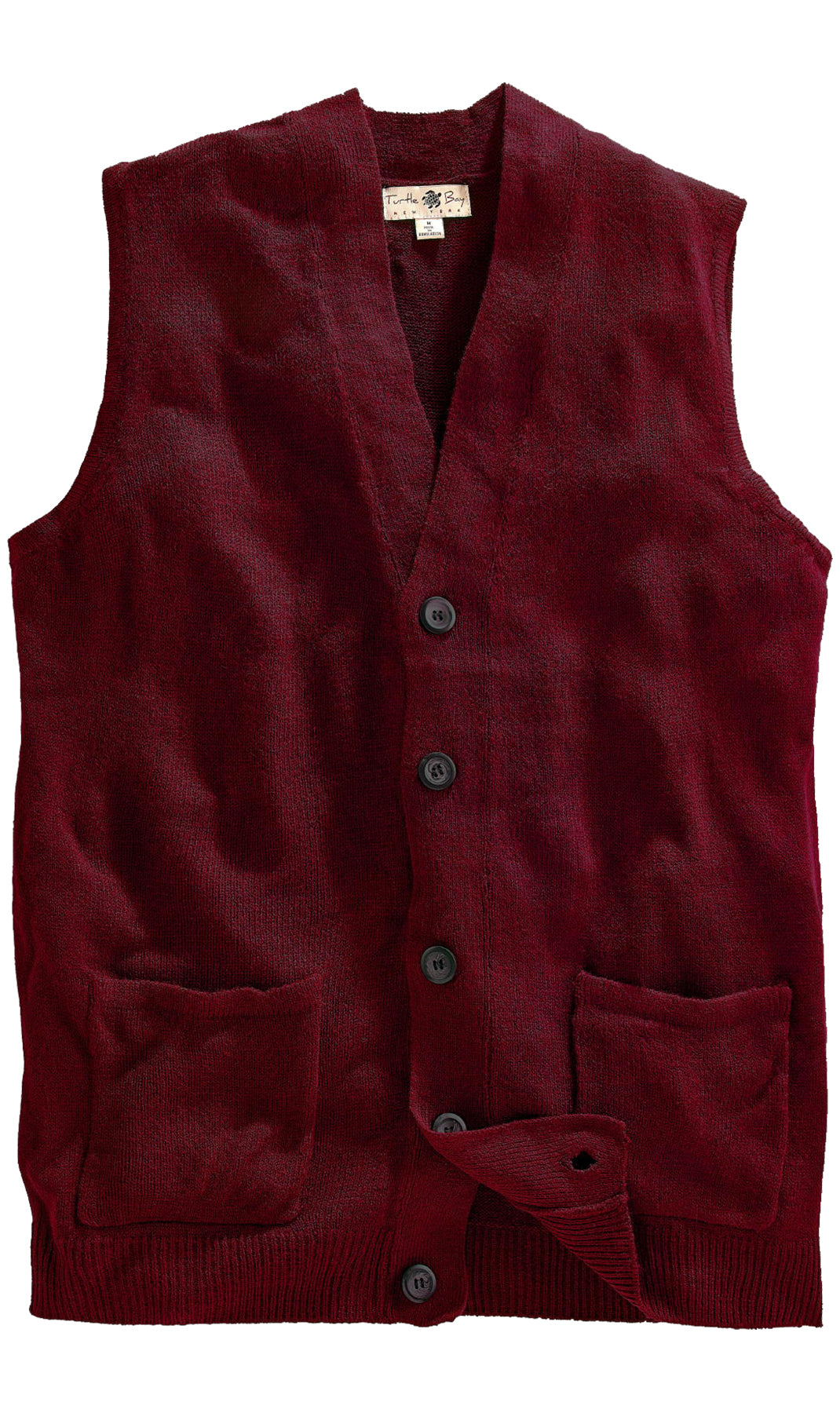 Men's Cashmere-Like Button Front Flat Knit Sweater Vest with front patch pockets