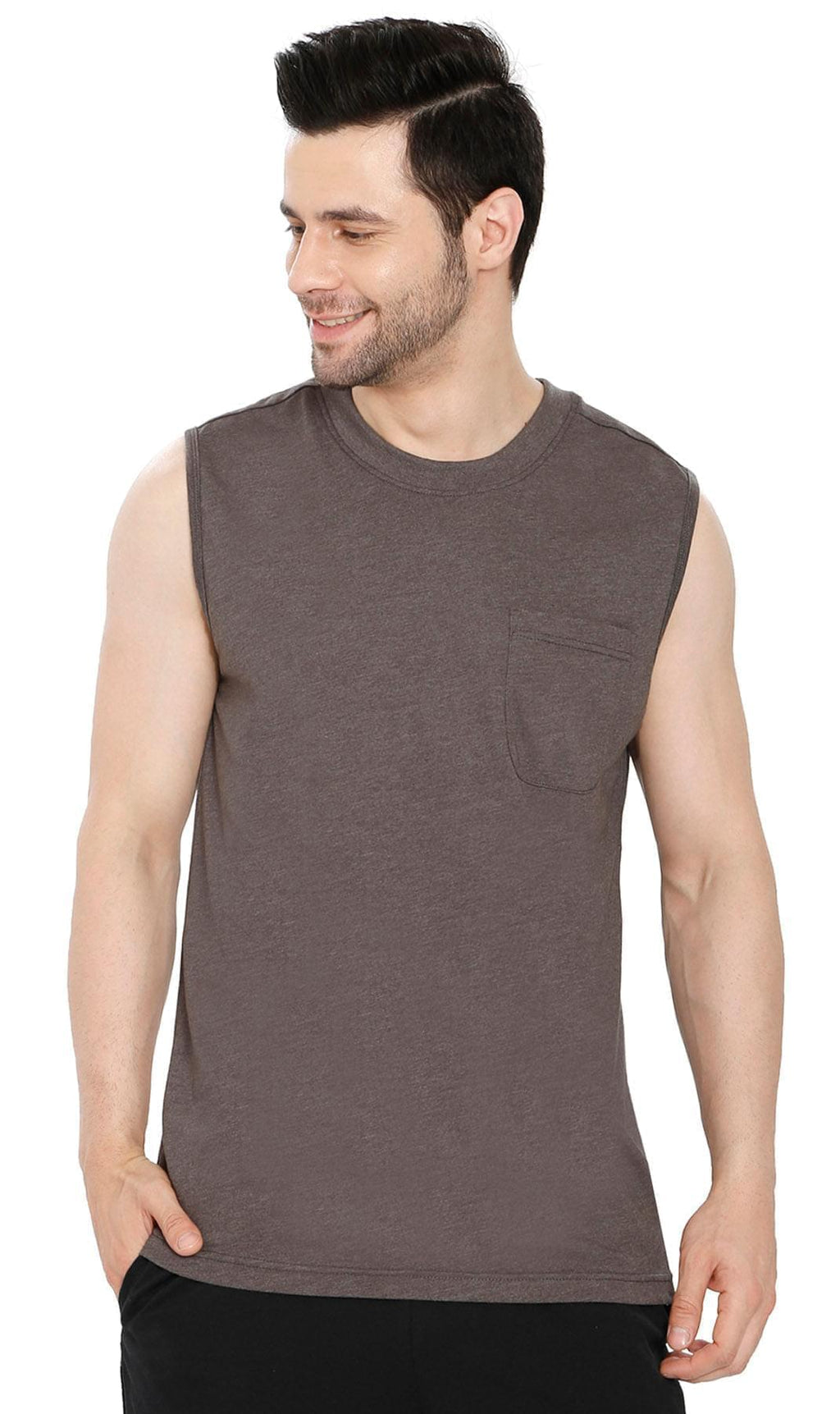 Mens Sleeveless T-Shirt with Pocket - A No Cling Comfort Fit Tank