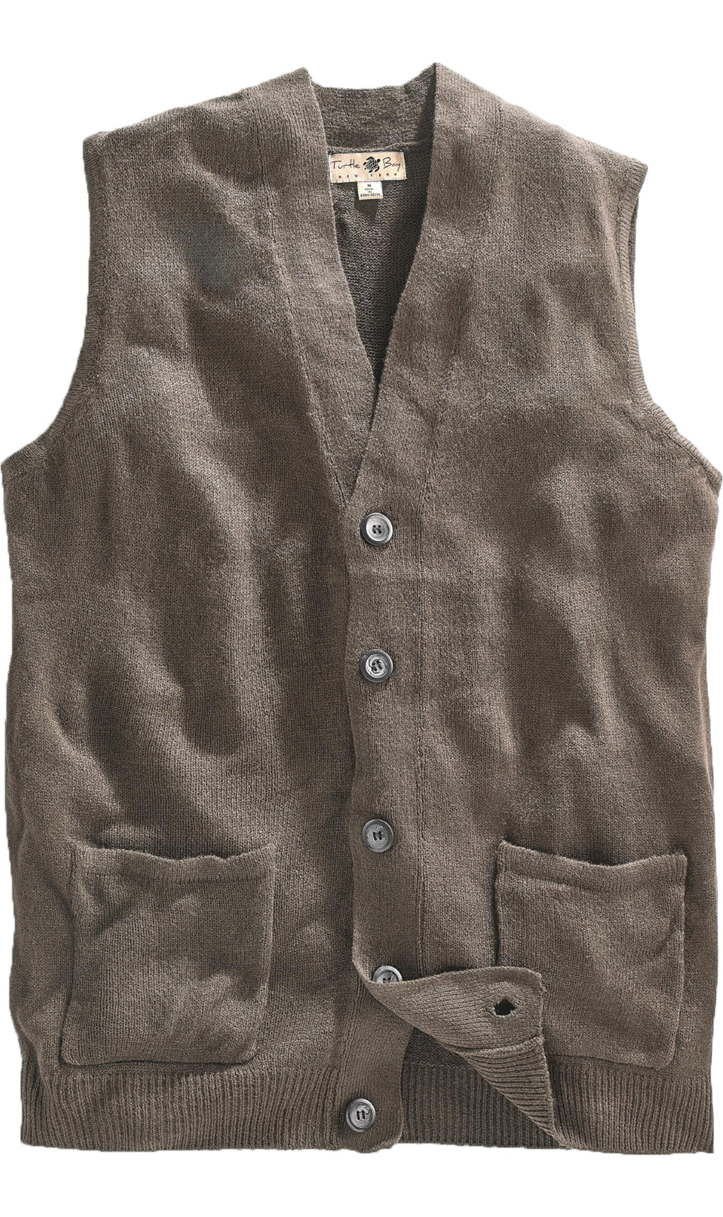 Men's Cashmere-Like Button Front Flat Knit Sweater Vest with front patch pockets
