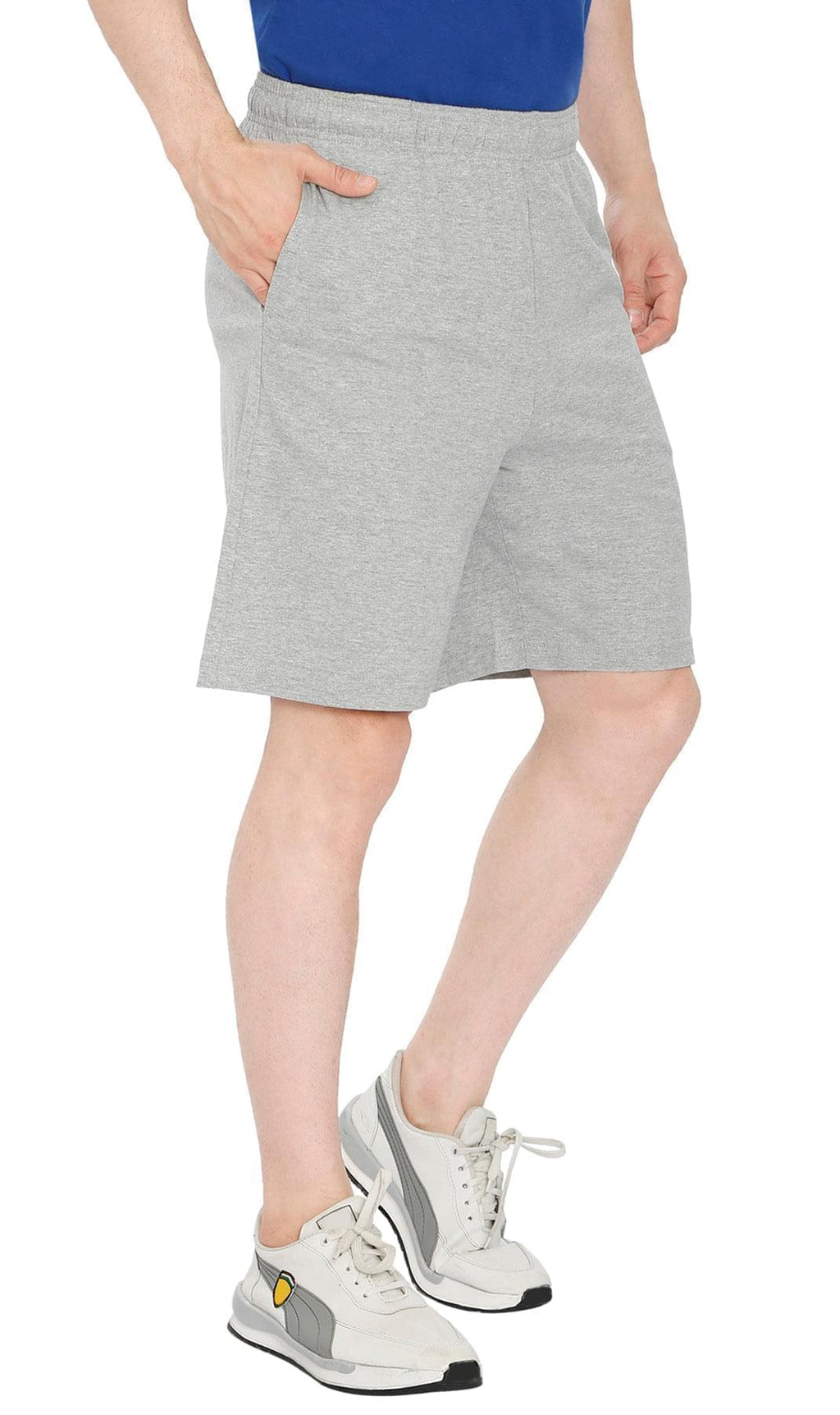 Mens Cotton Knit Shorts with Elastic Waistband and Inner Drawstrings