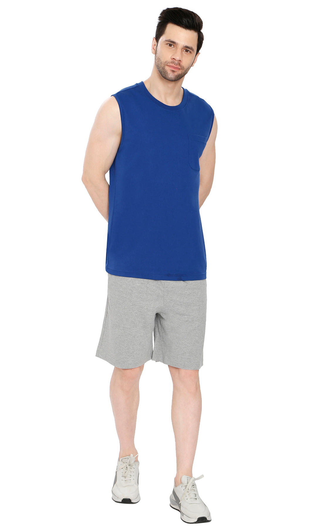 Mens Cotton Knit Shorts with Elastic Waistband and Inner Drawstrings