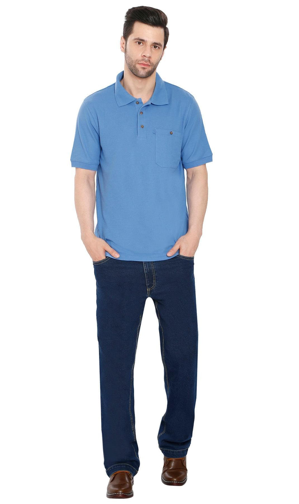 Men's Short Sleeve Pique Polo Shirt in Cotton Blend with Front Pocket