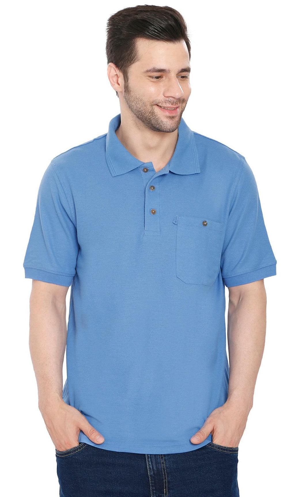 Men's Short Sleeve Pique Polo Shirt in Cotton Blend with Front Pocket