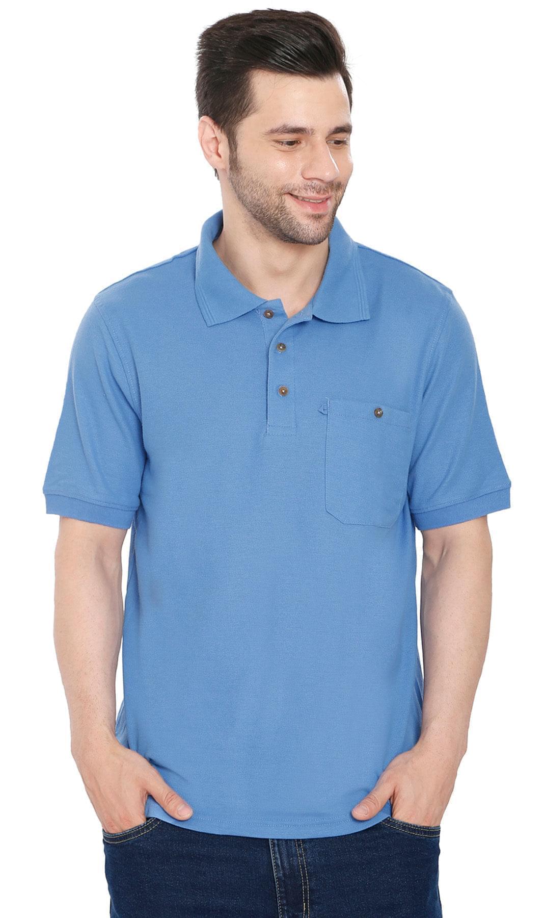Men's Short Sleeve Pique Polo Shirt in Cotton Blend with Front Pocket