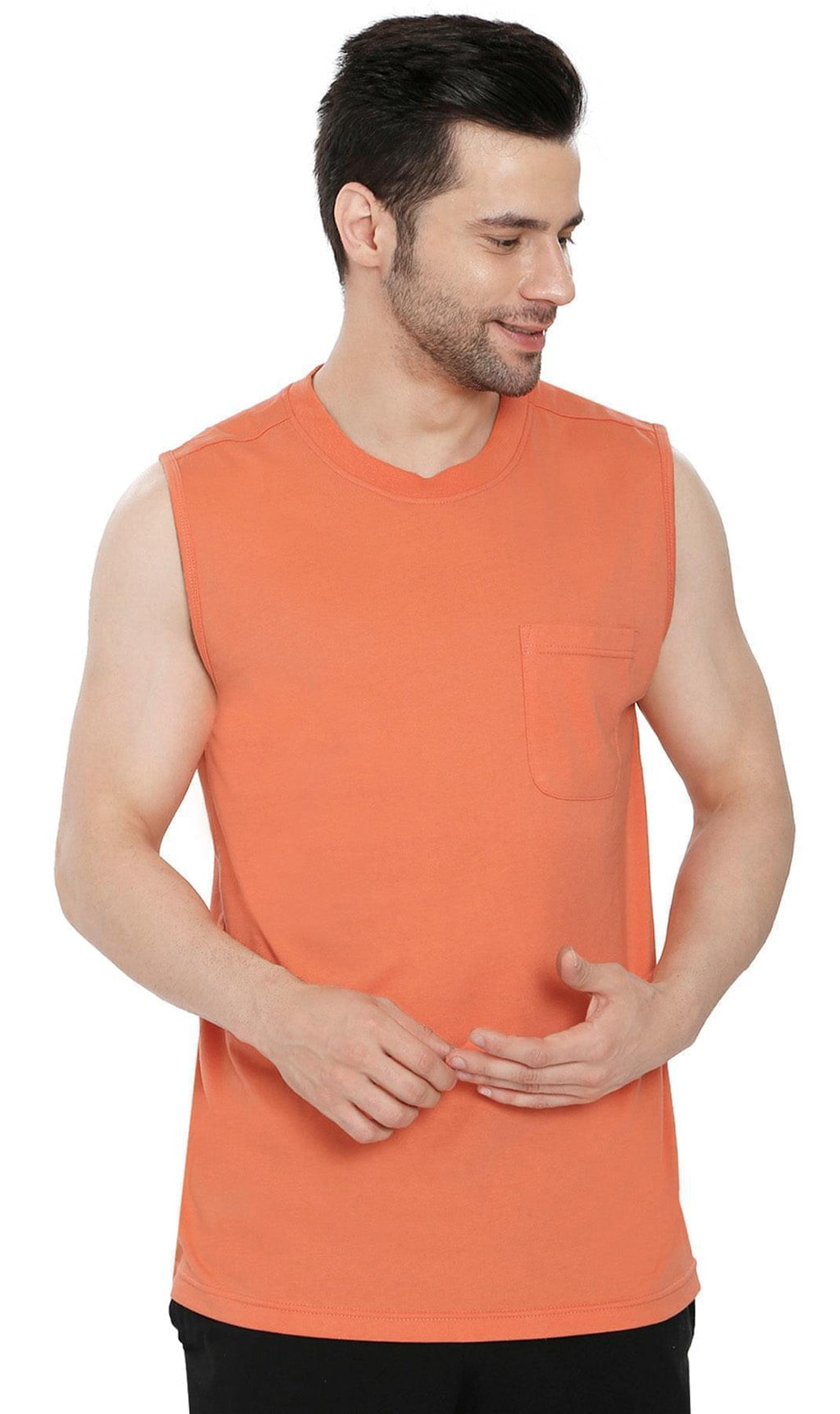 Mens Sleeveless T-Shirt with Pocket - A No Cling Comfort Fit Tank