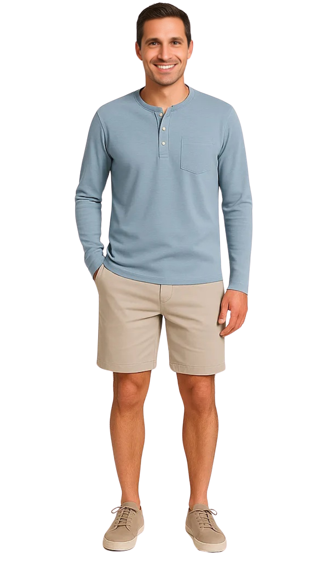 Men's Long Sleeve Henley shirt in cotton blend with 3 Button Placket & Chest Pocket