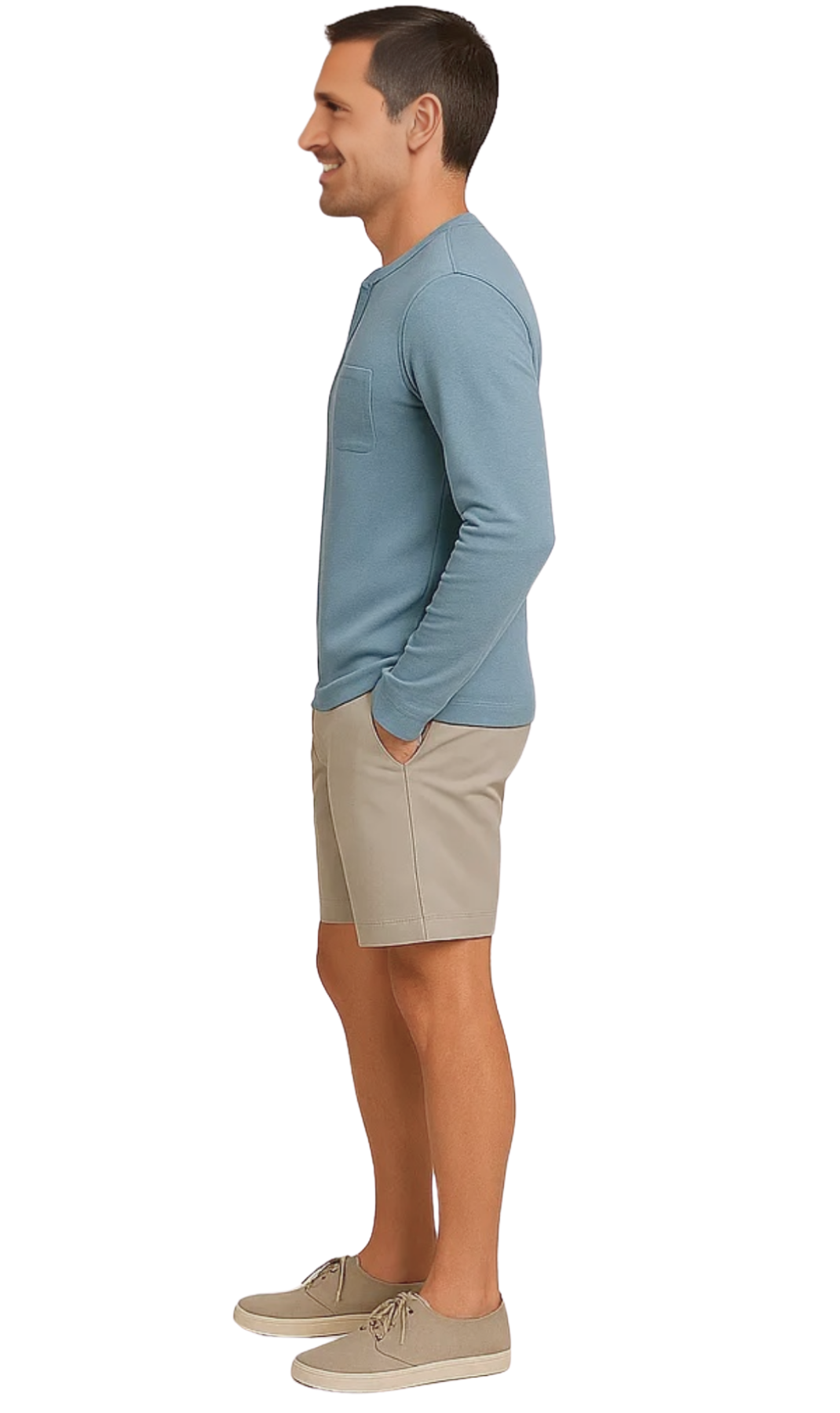 Men's Long Sleeve Henley shirt in cotton blend with 3 Button Placket & Chest Pocket
